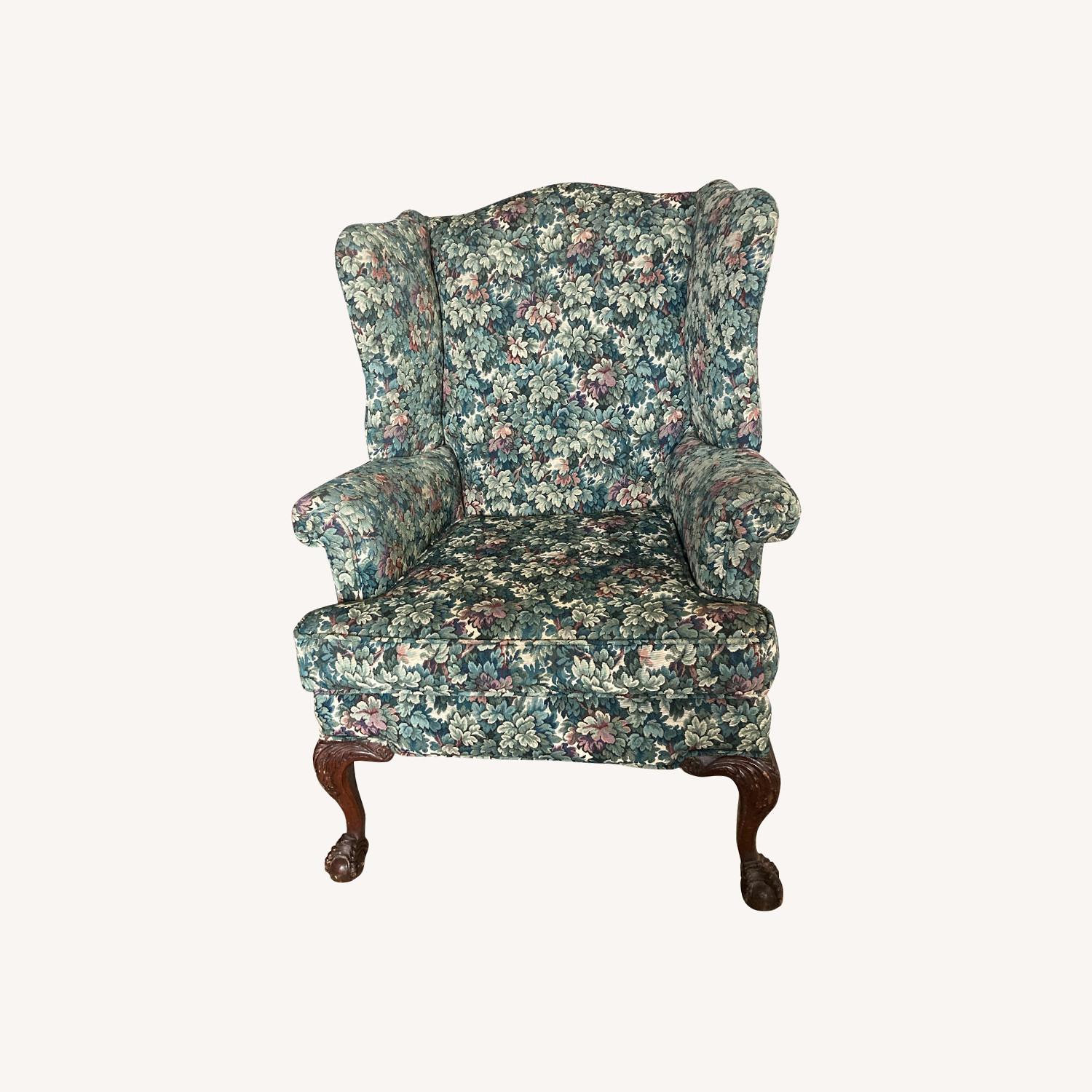 Antique Wing Back Claw Foot Armchair - image-0