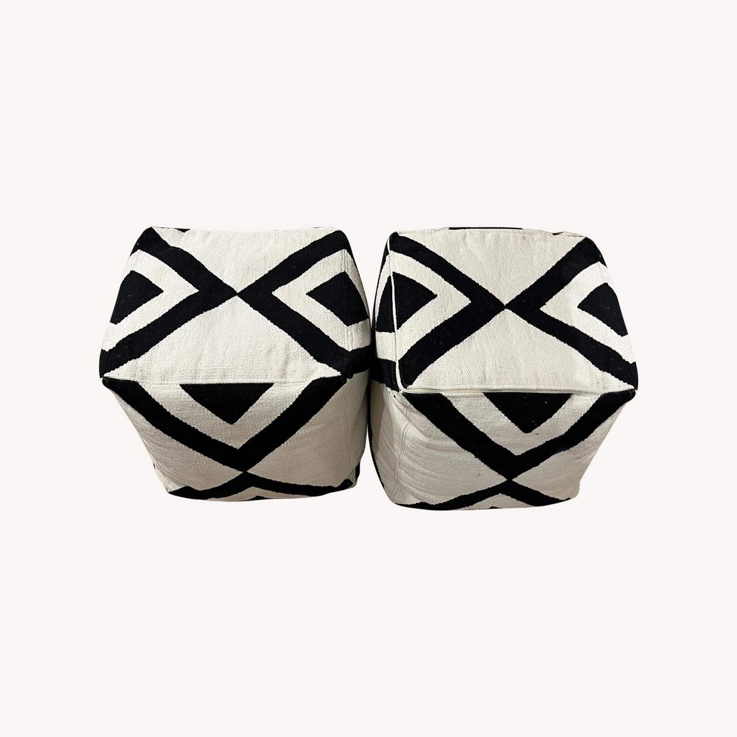CB2 Pouf Xbase Dhurrie Black & White Pair AptDeco