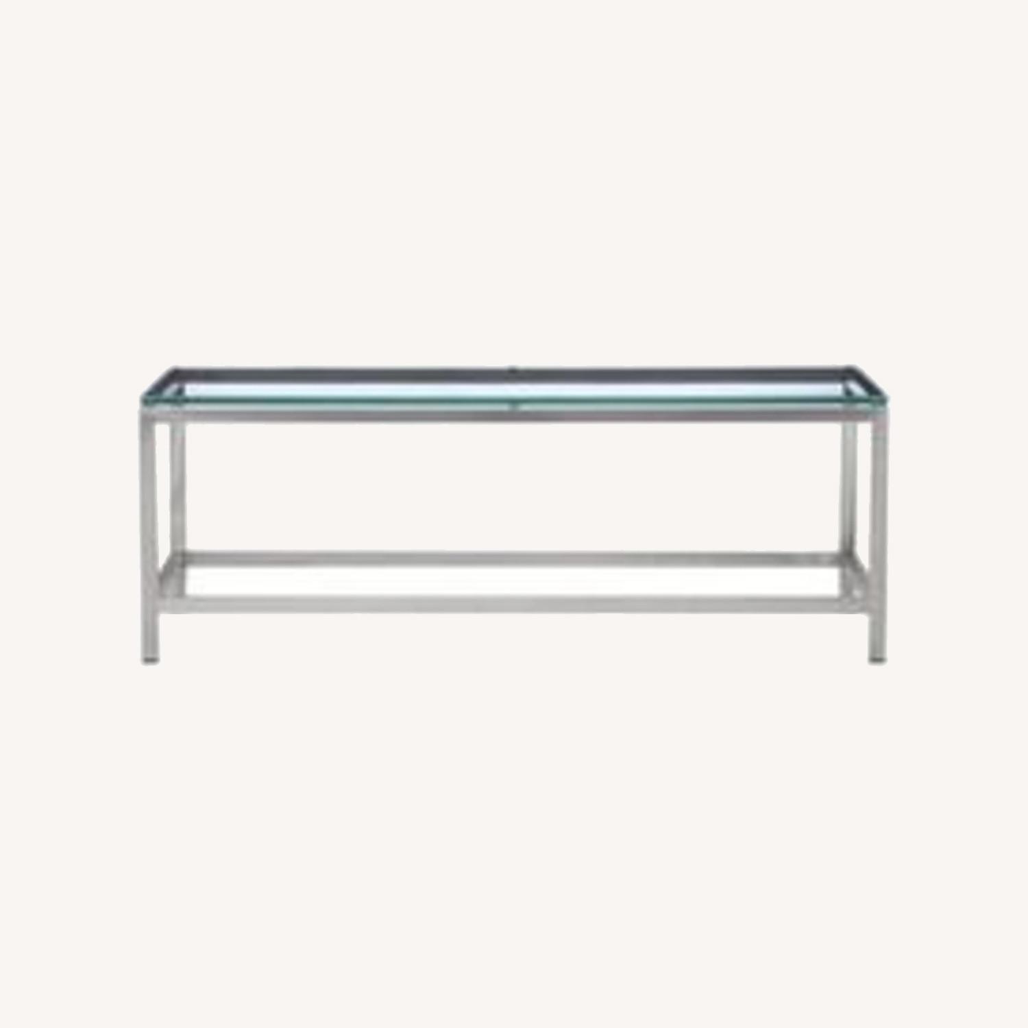 Crate & Barrel Era Glass and Metal Coffee Table AptDeco