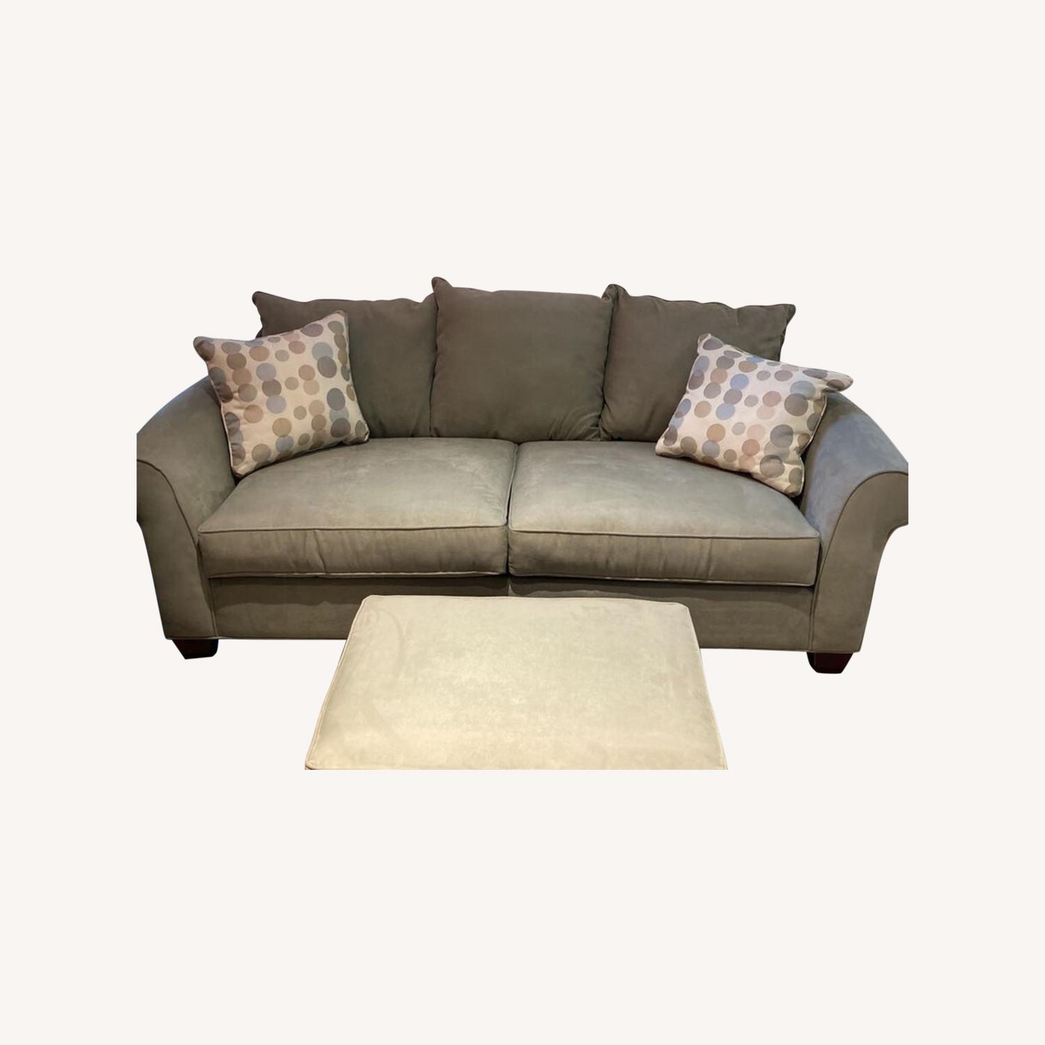 Microfiber Sofa with Throw Pillows and Ottoman AptDeco