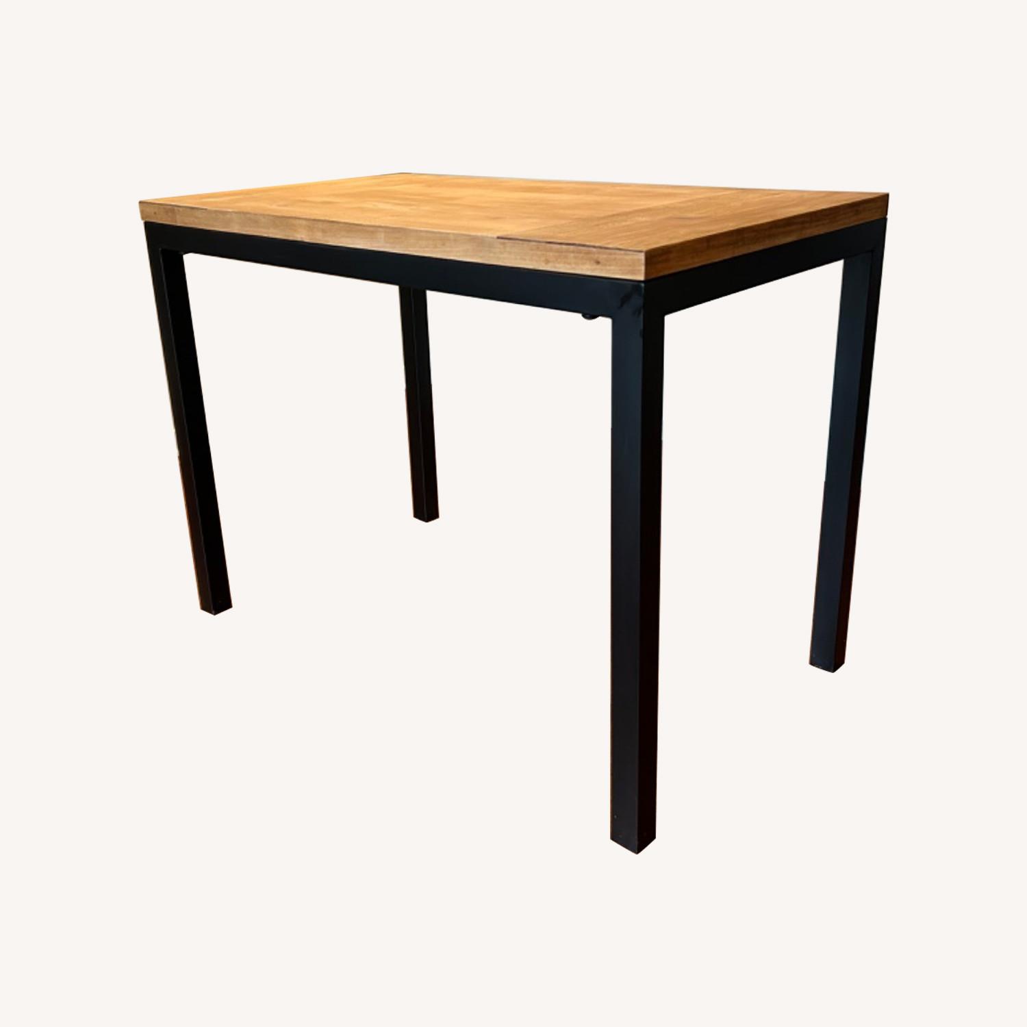 Crate & Barrel Black and Teak Parsons Table - image-0