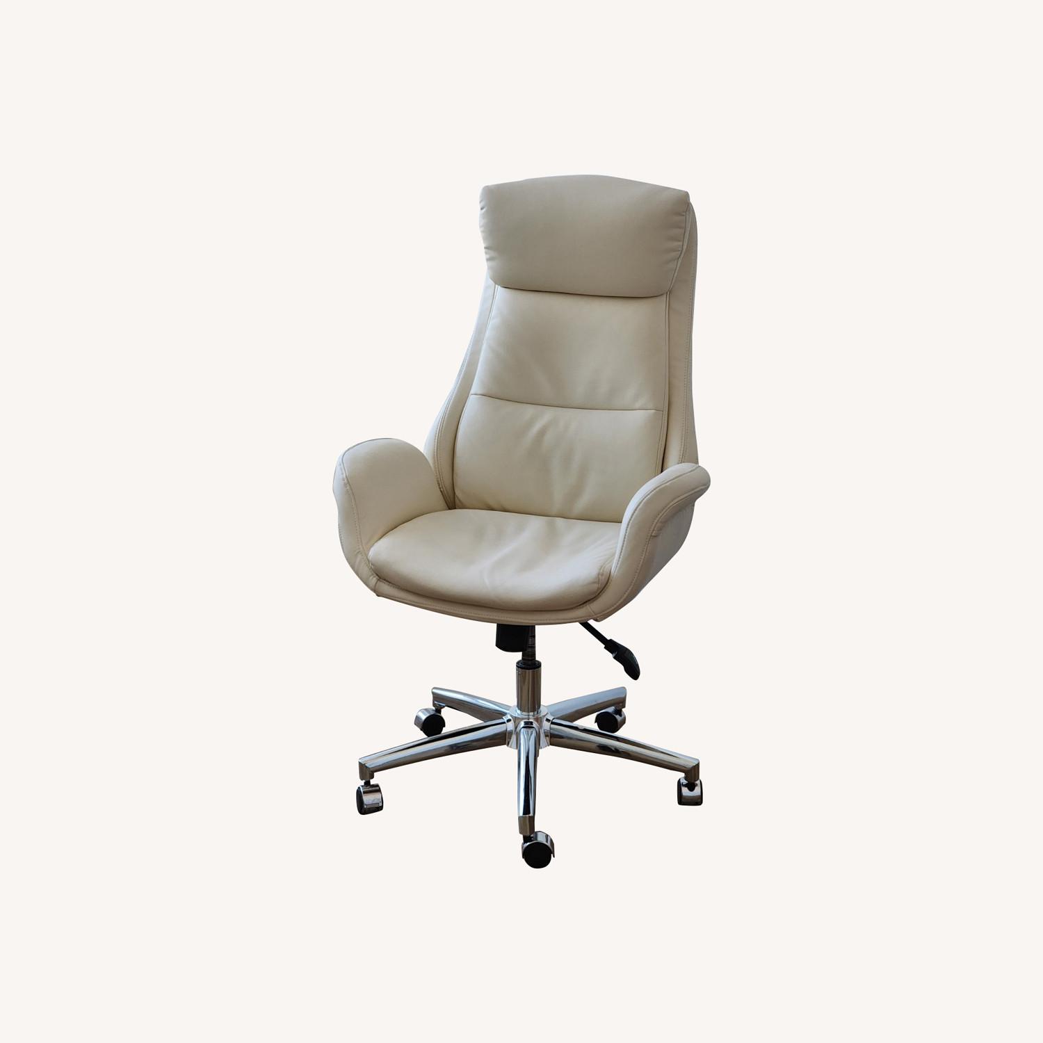 Cream Leather Mid-century Modern Swivel Chair - image-8