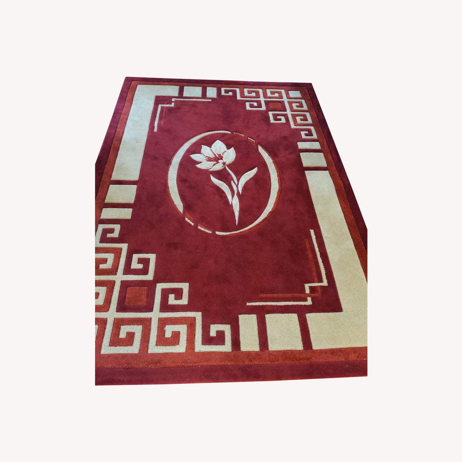 Red Cream Area Rug with Flower Enlay - image-0