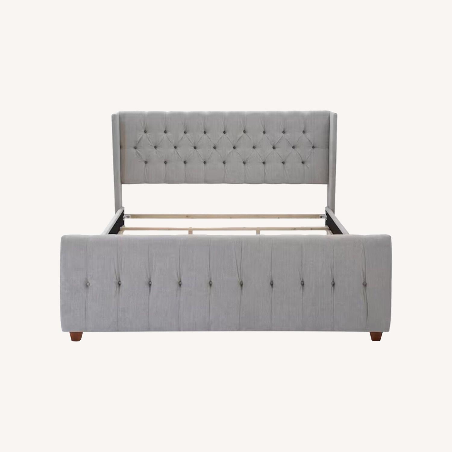 Home Depot Gray Upholstered Panel Bed Frame - image-0