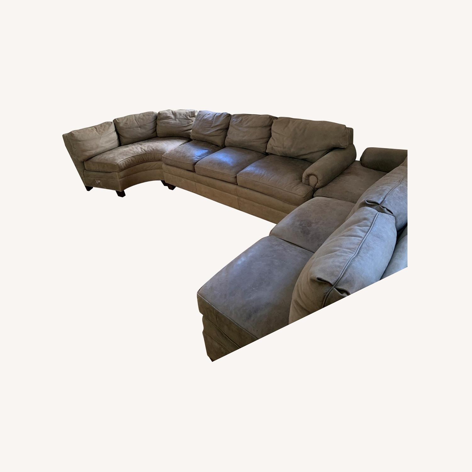 Stickley Audi & Co. Fine Olive Leather 8Seat Couch 3 PC AptDeco