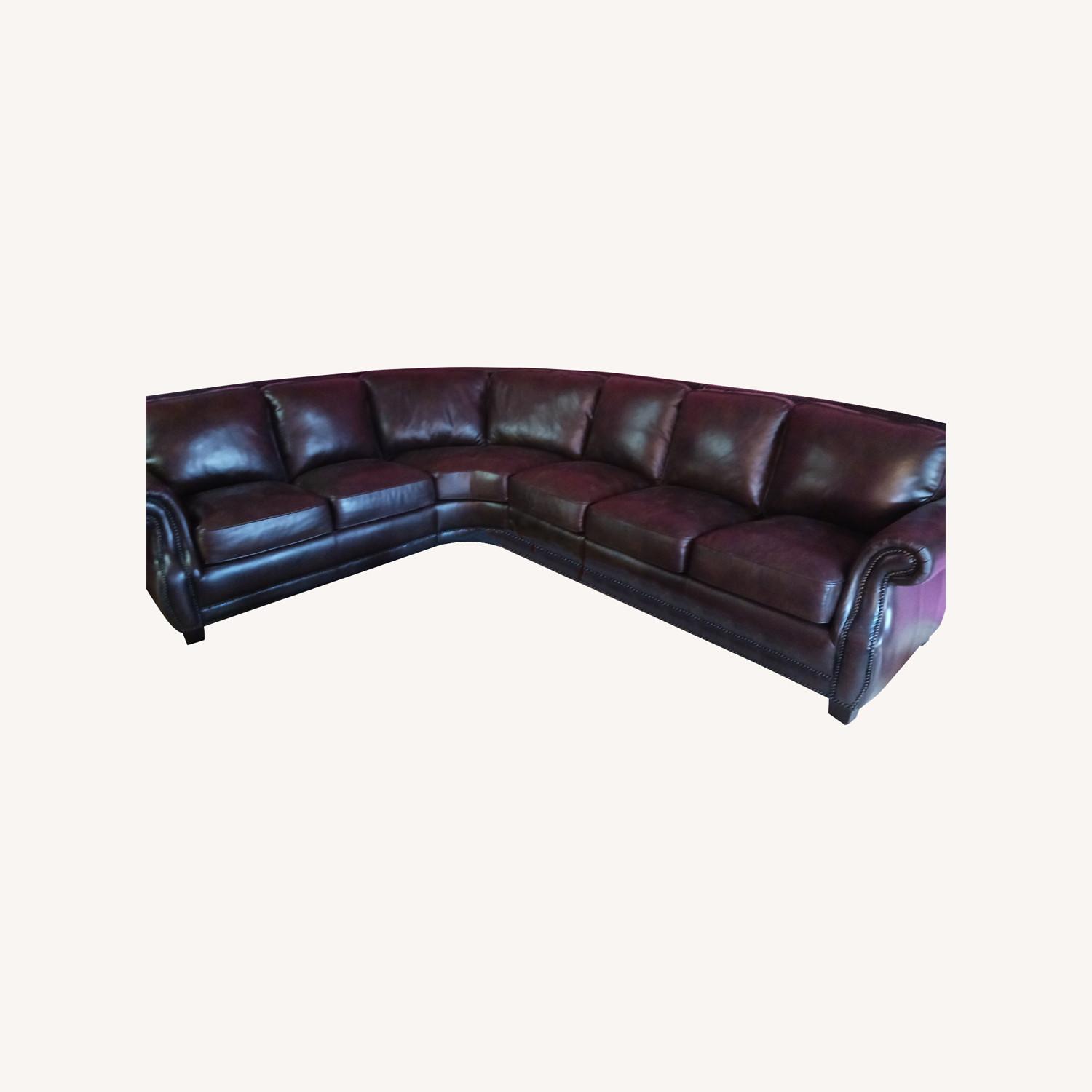 Four Piece Antique Tobacco Leather Sectional - image-0