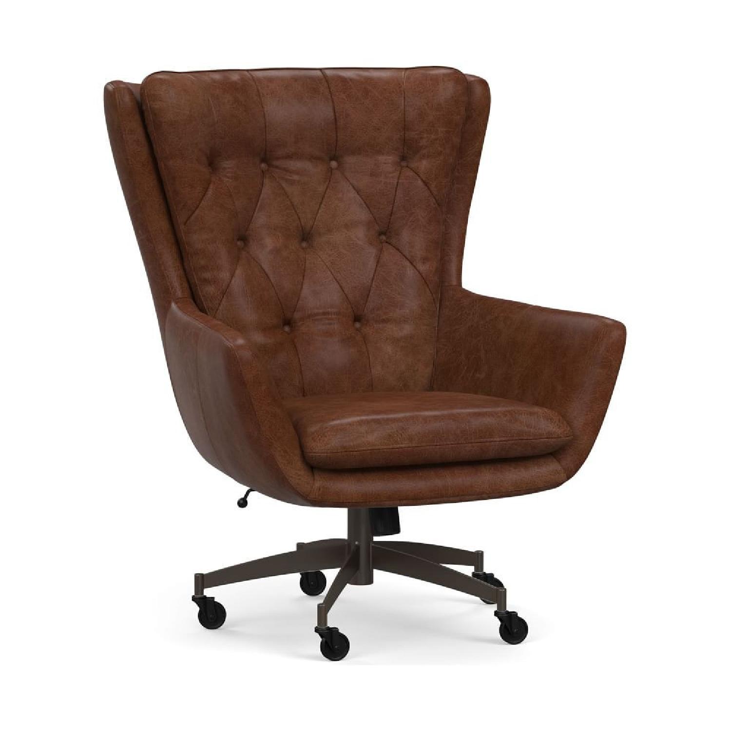 Pottery Barn Wells Leather Swivel Desk Chair, Dark - image-3