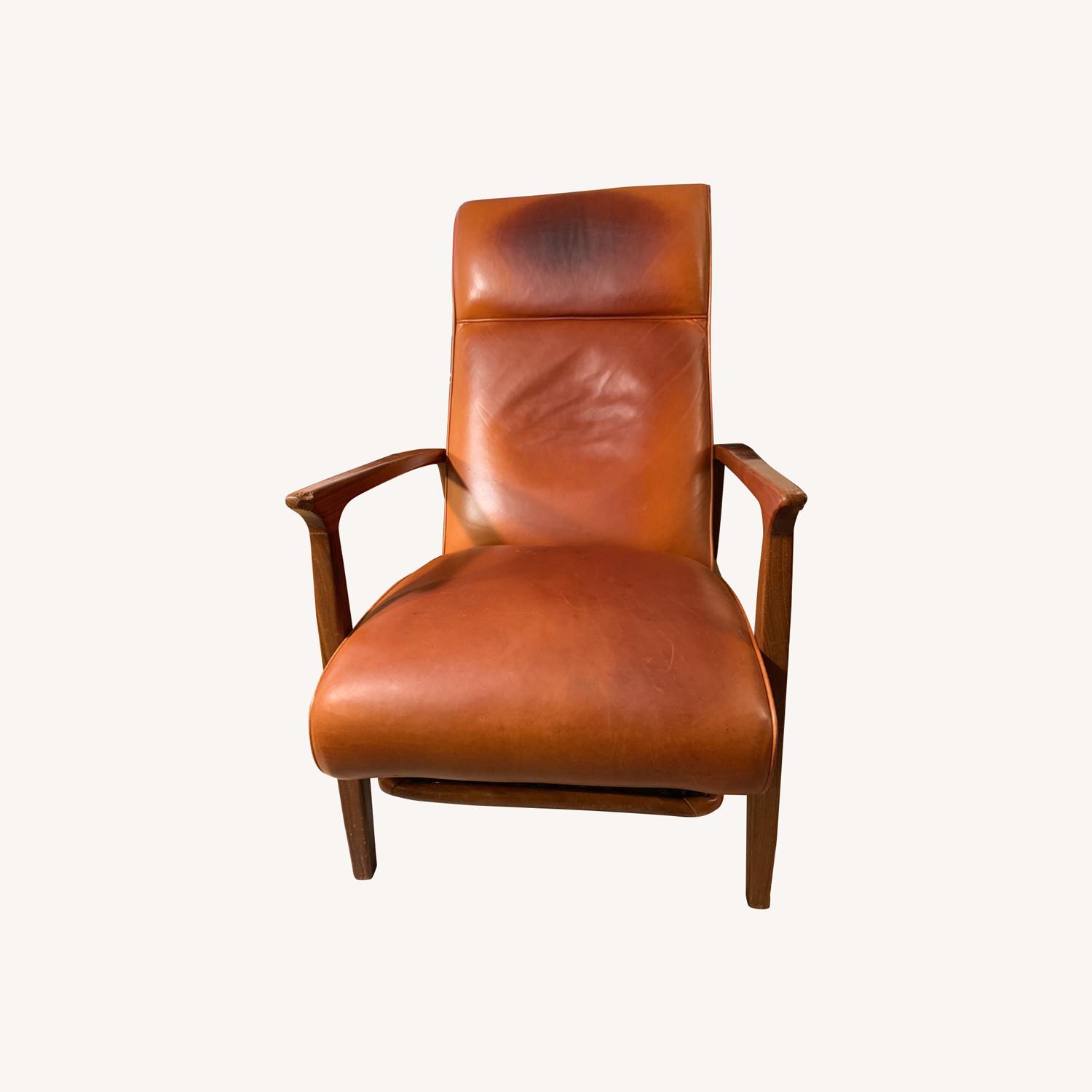 Mid Century Modern Walnut & Leather Recliner Chair - image-4