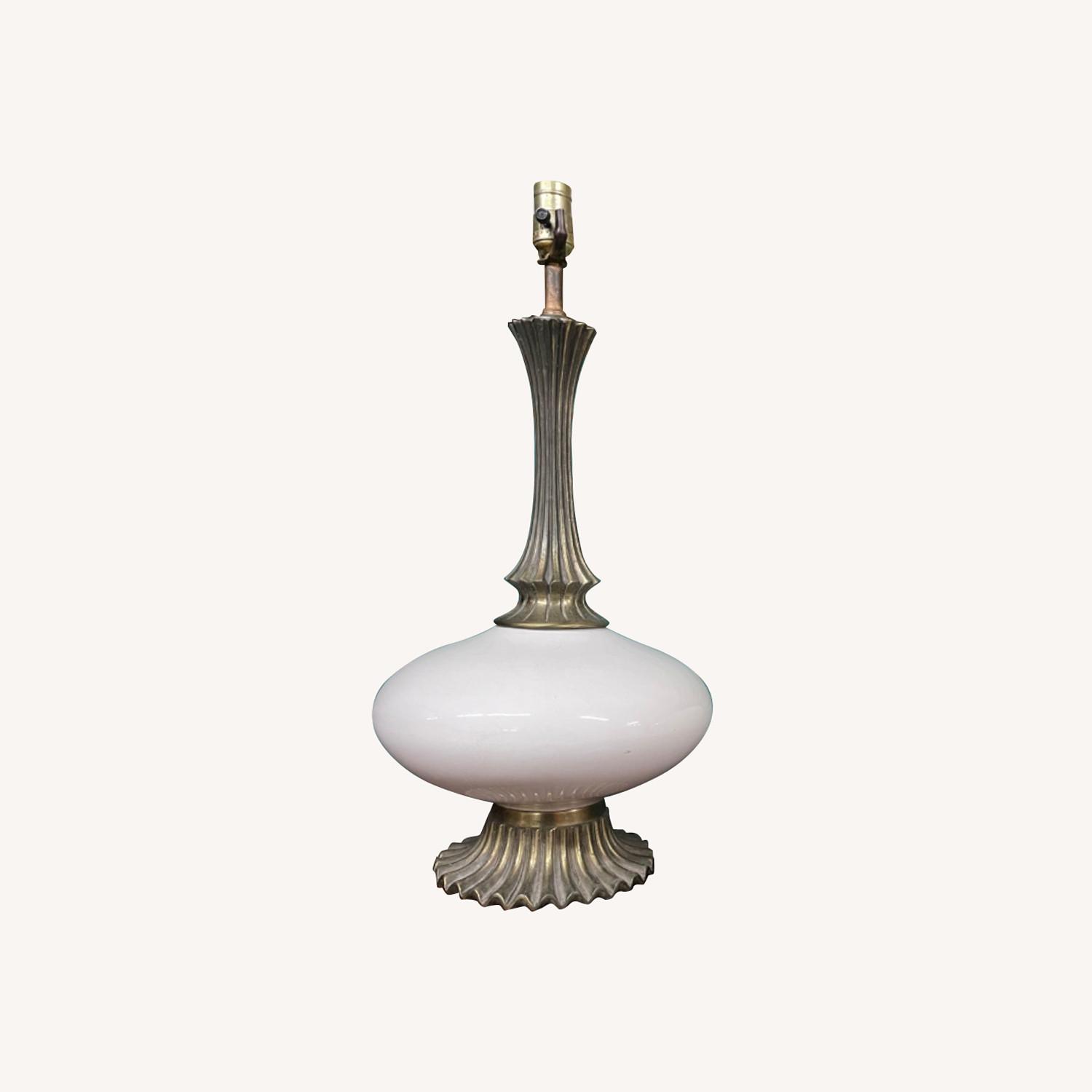 Mid Century Modern Pair of Ceramic and Brass Lamps - image-0