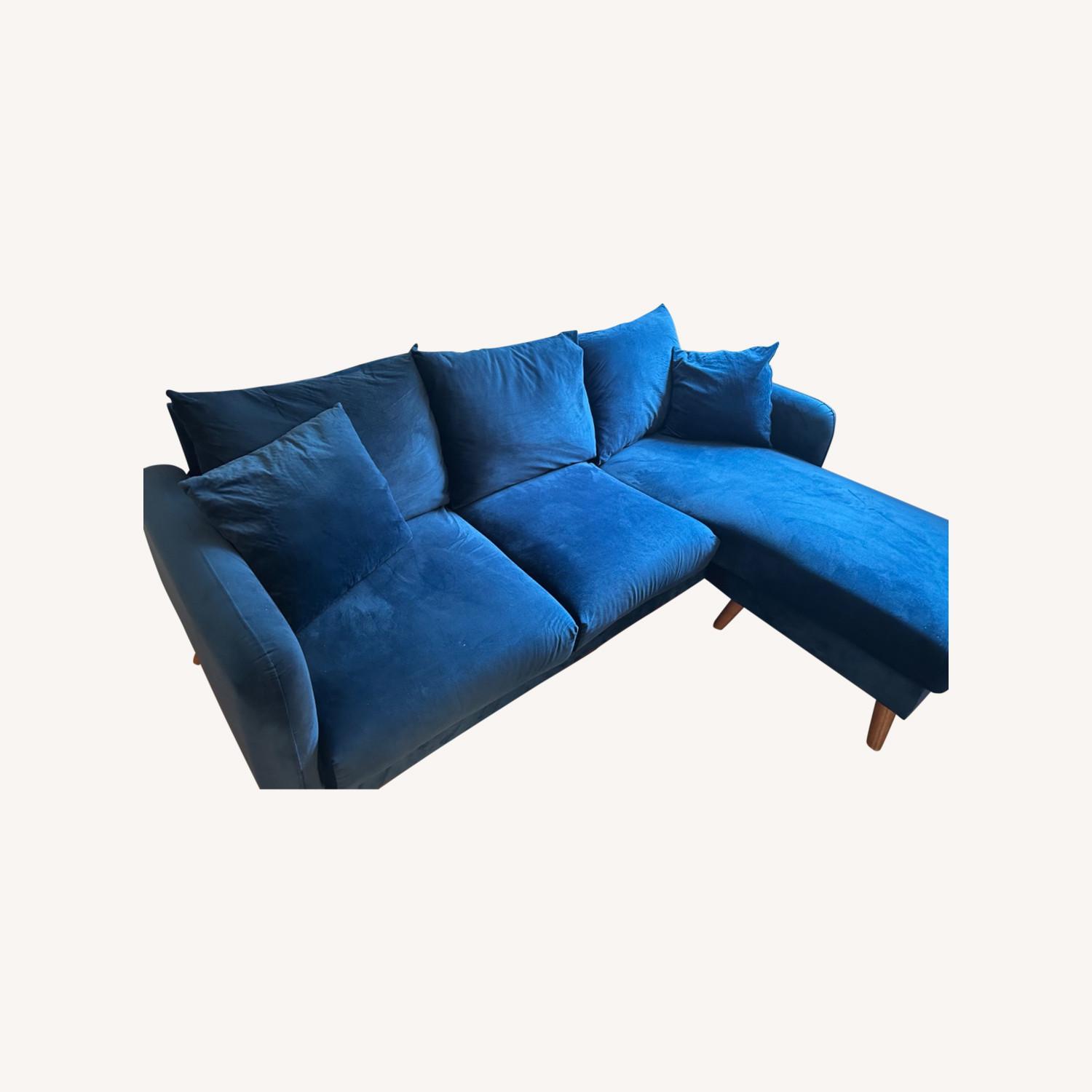 Target Magnolia Blue Velvet Sectional Sofa - image-0