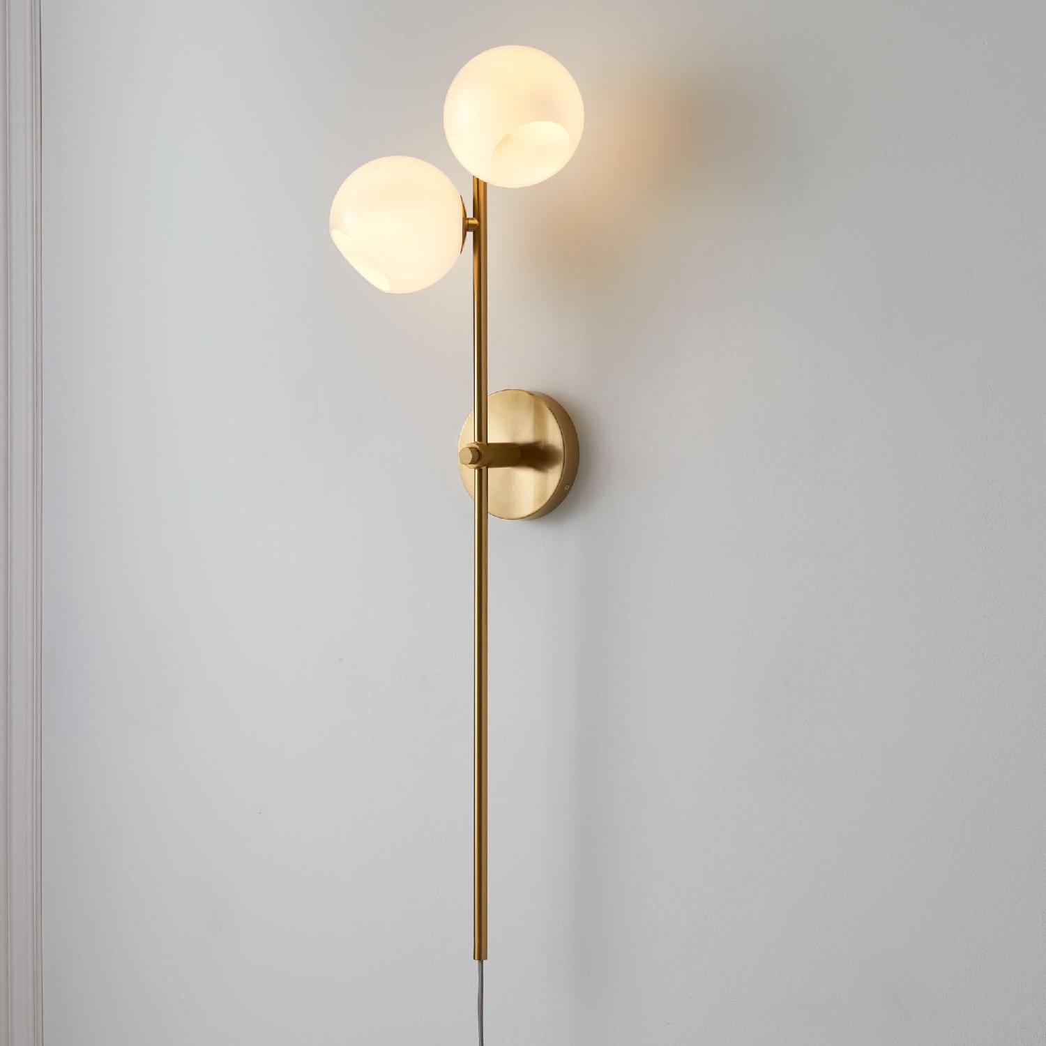 West Elm Plug-in Glass Wall Sconces Pair - image-3