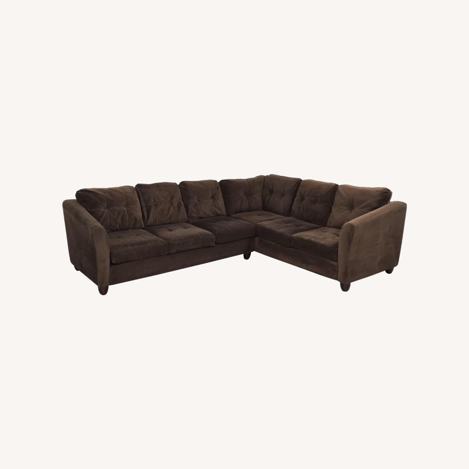 Raymour & Flanigan Brown Microsuede Sectional - image-0