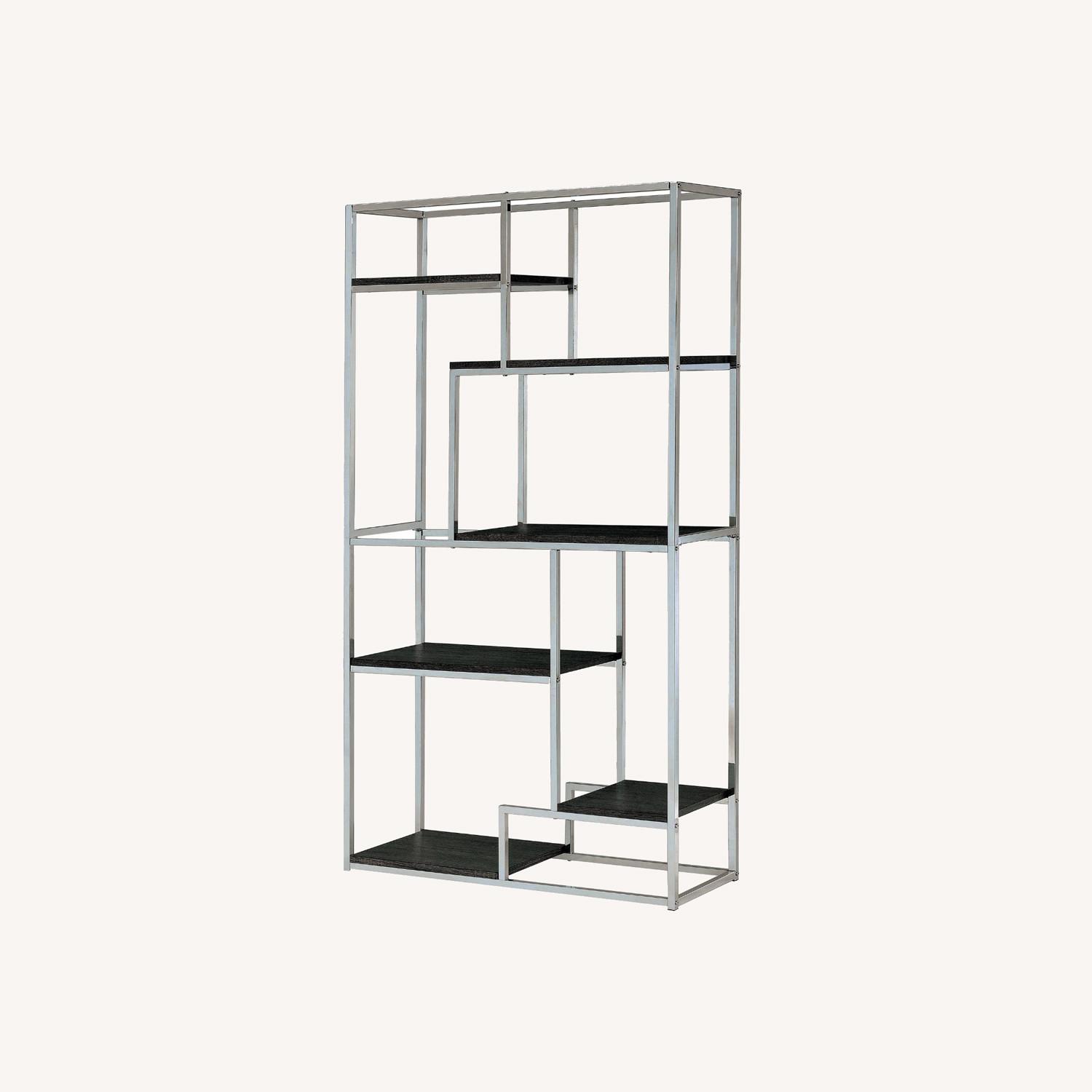 Furniture of America Chrome & Veneer Bookcase - image-0