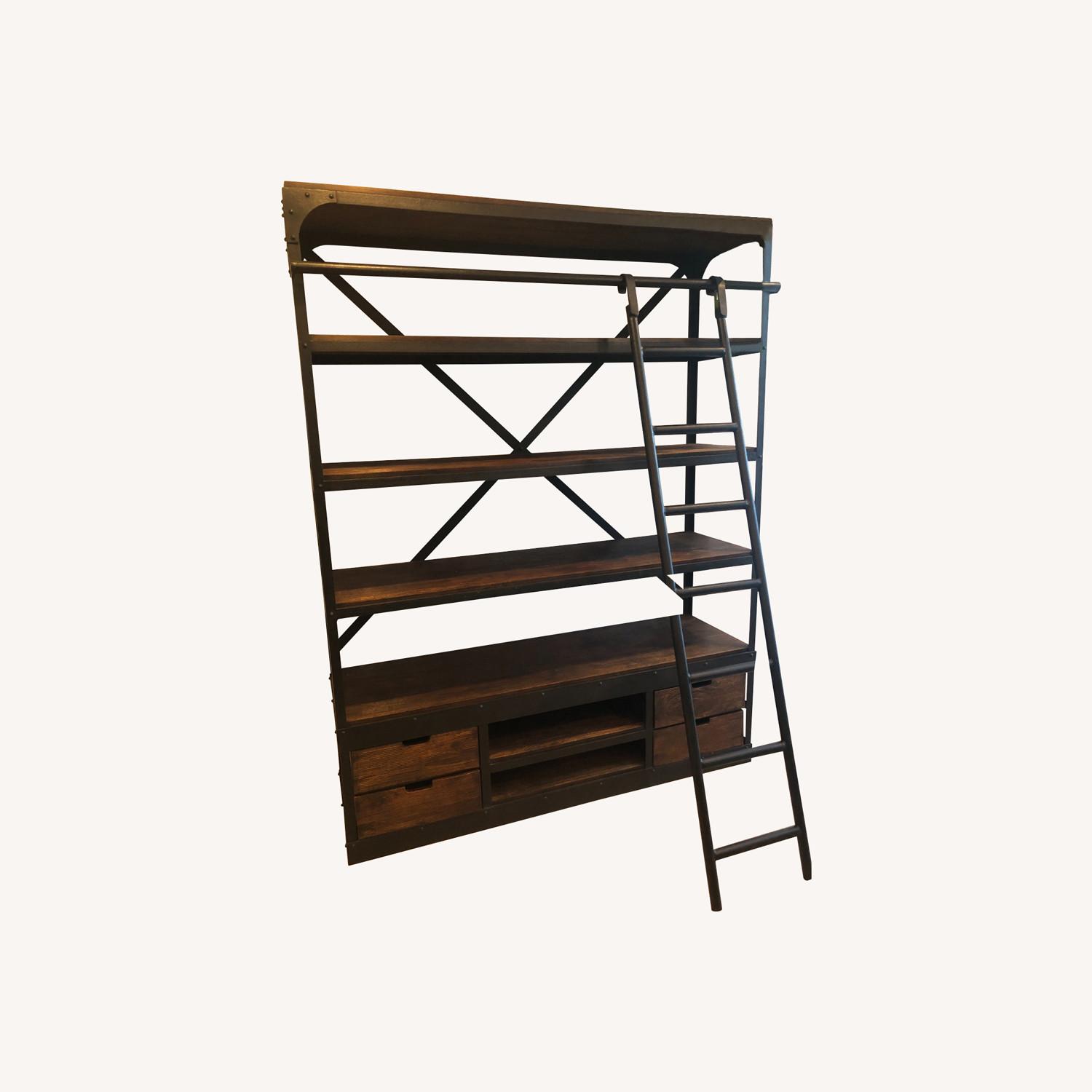Arhaus Industrial Library Bookcase with Ladder AptDeco