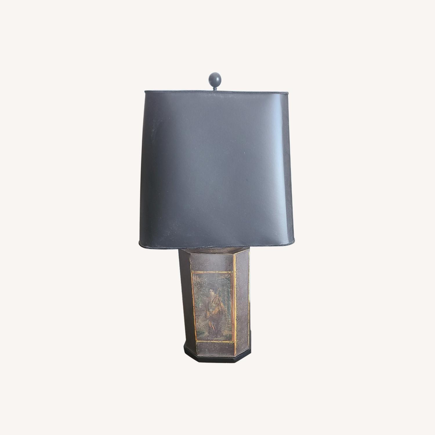 French Metal Lamp with Tole Shade - image-0