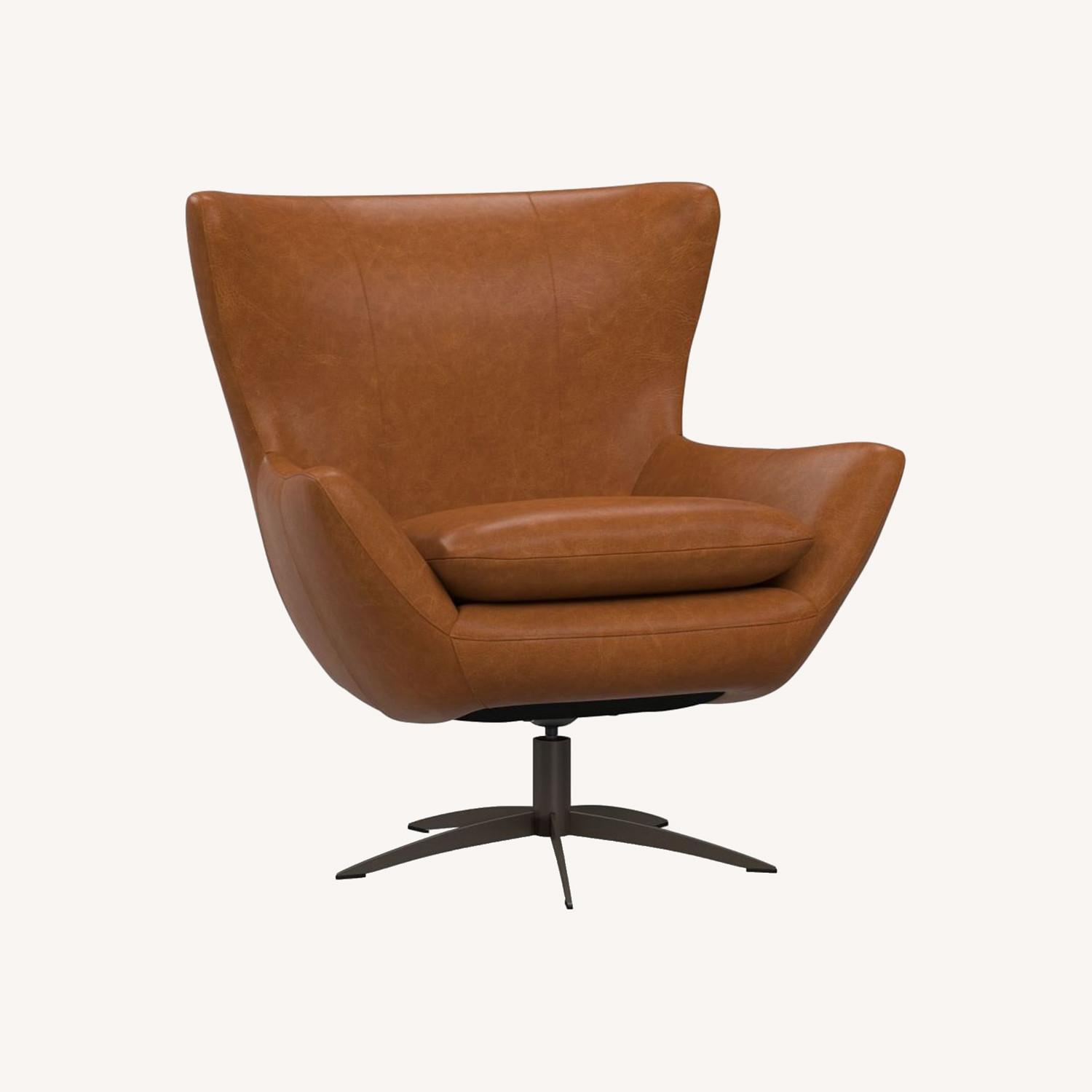 Pottery Barn Wells Leather Tight Back Petite Chair - image-0