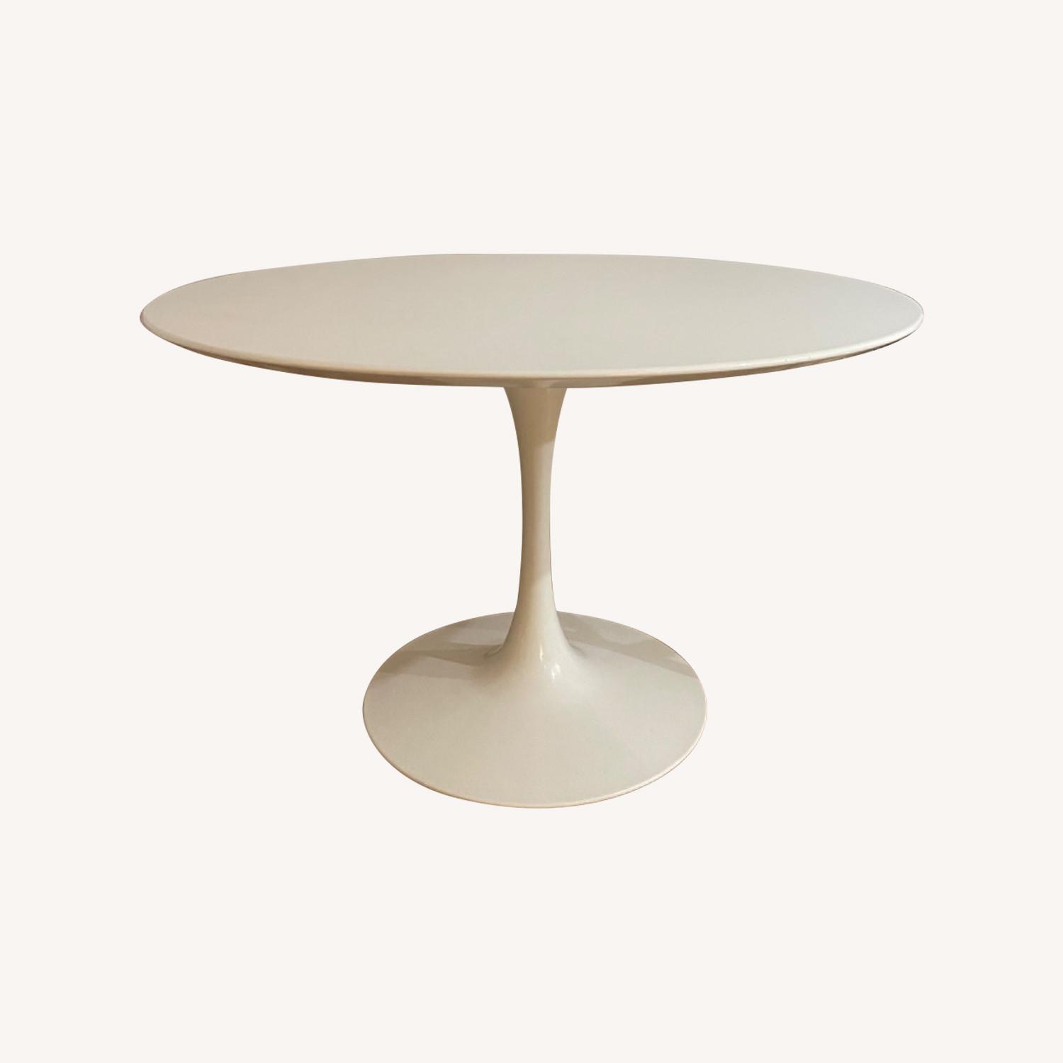 Eero Saarinen White Lacquer Marble Tulip Table - image-0