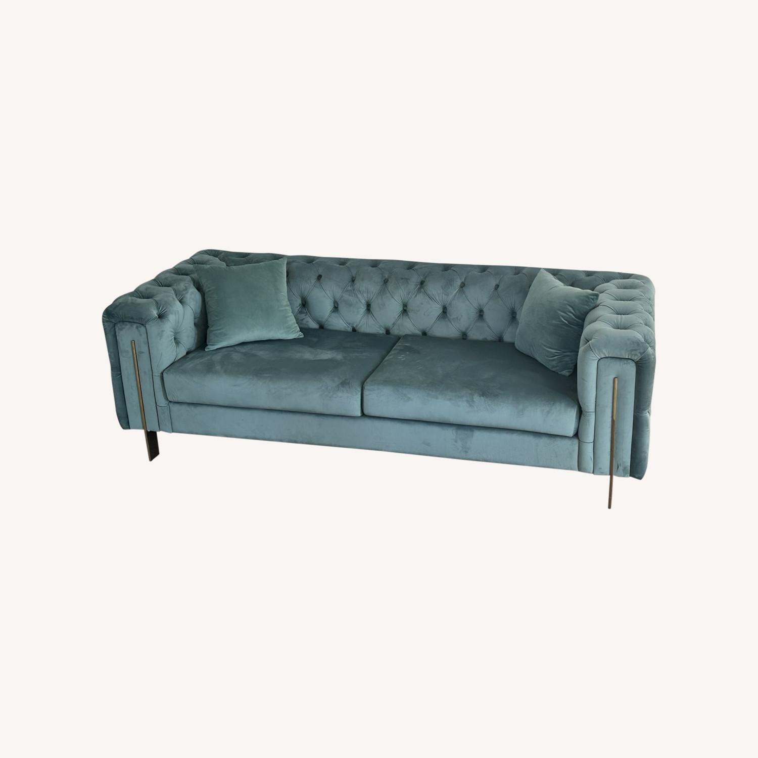 Modern Chesterfield Teal Velvet Sofa - image-4