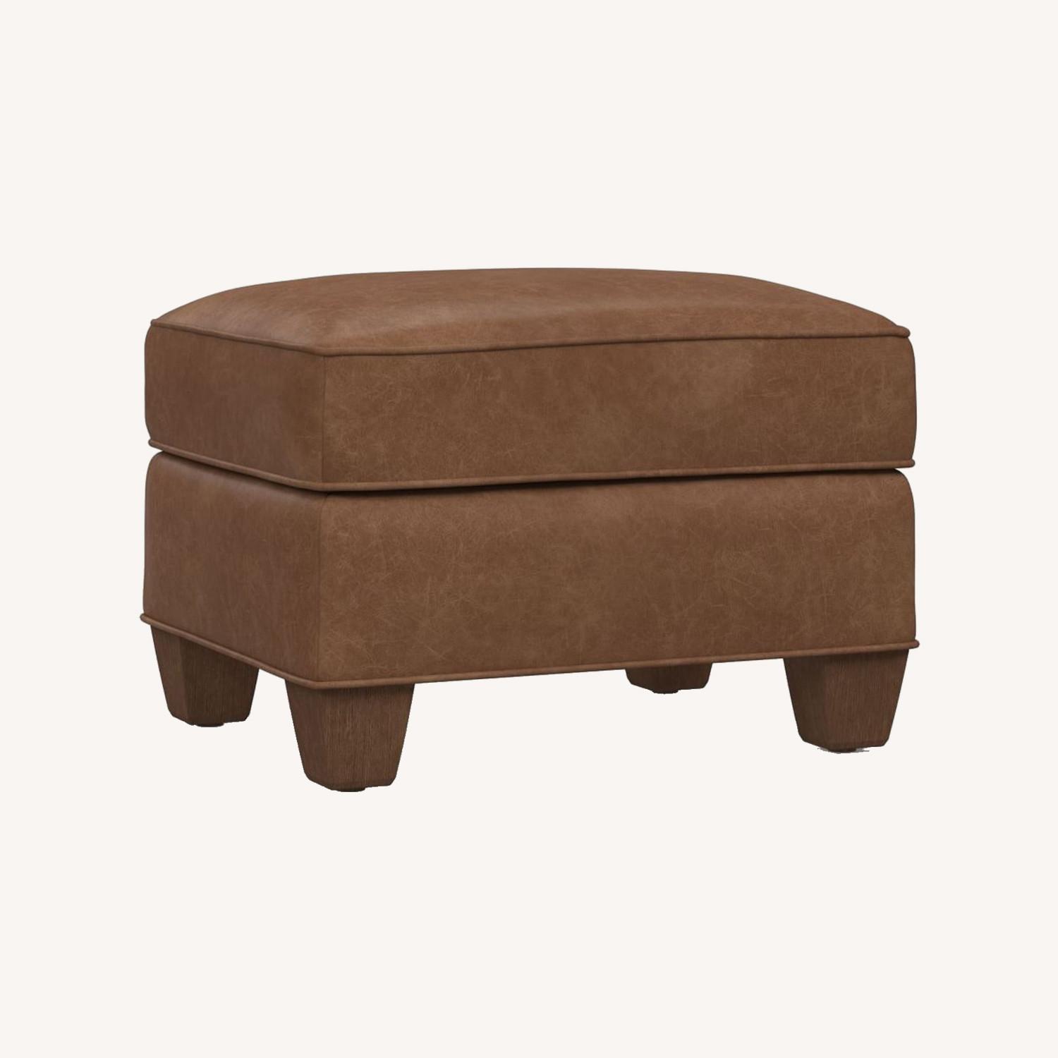 Pottery Barn Irving Roll Arm Leather Ottoman - image-0
