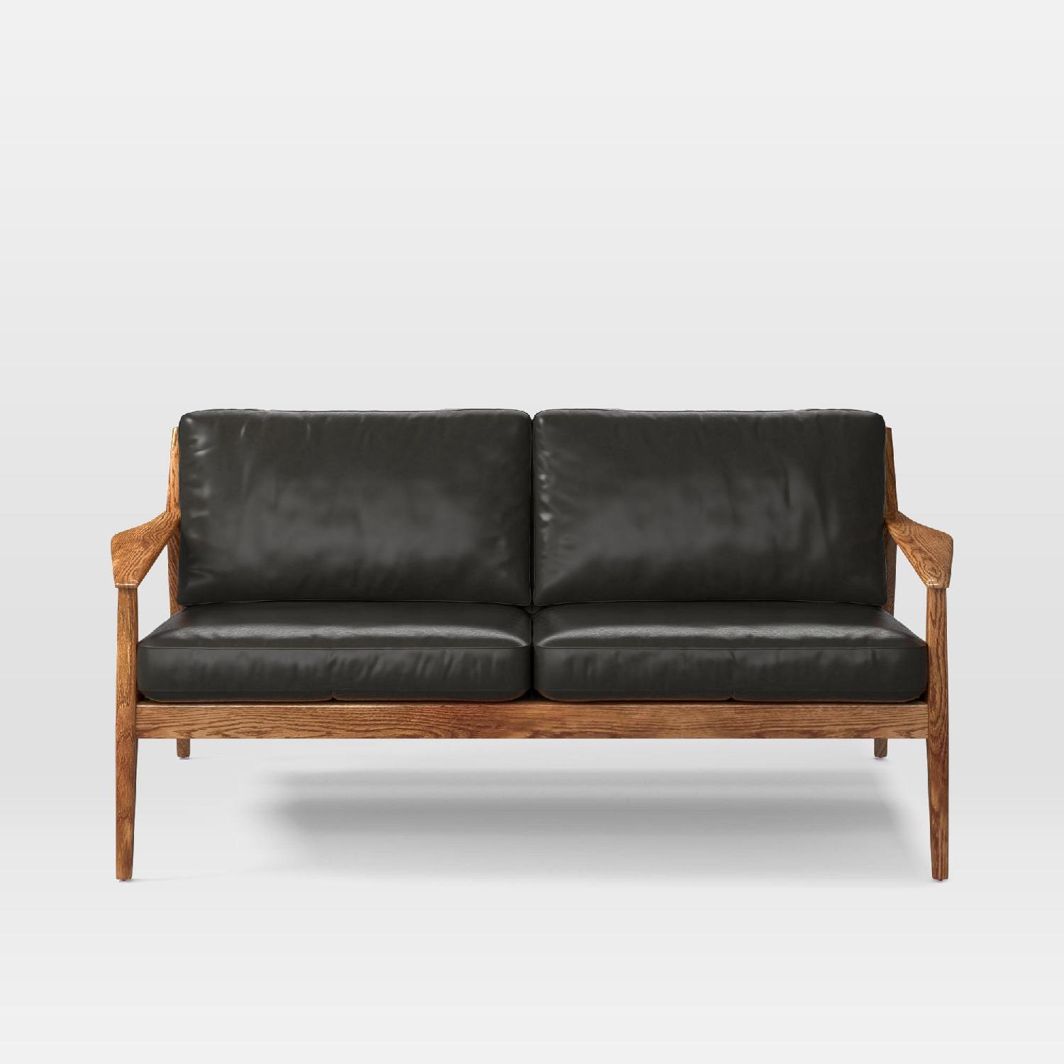West Elm Mid-Century Leather Show Wood Sofa (66") - image-6
