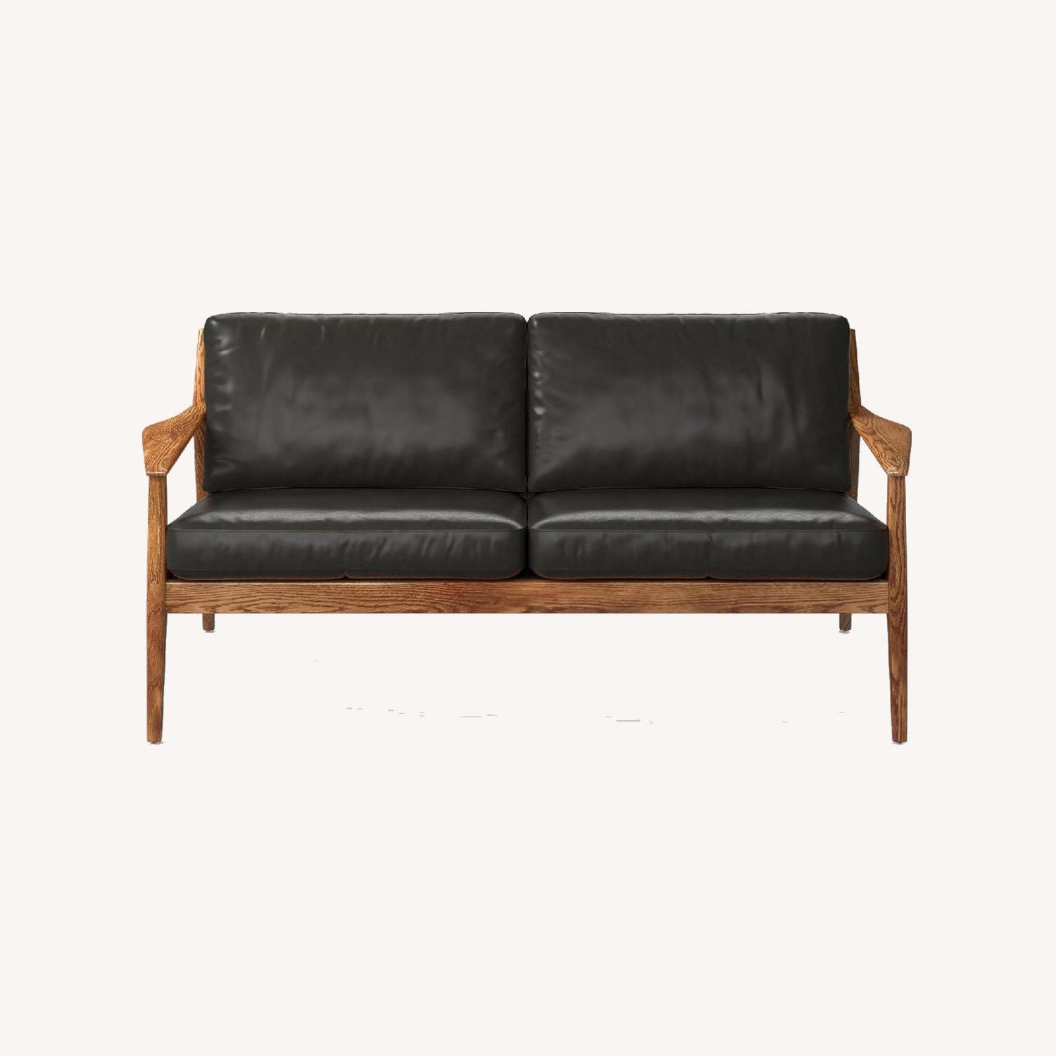 West Elm Mid-Century Leather Show Wood Sofa (66") - image-0