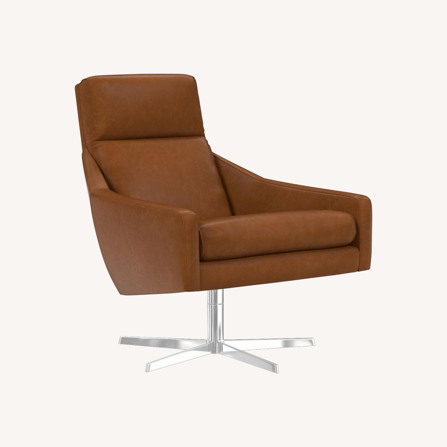 West Elm Austin Leather Swivel Armchair - image-0