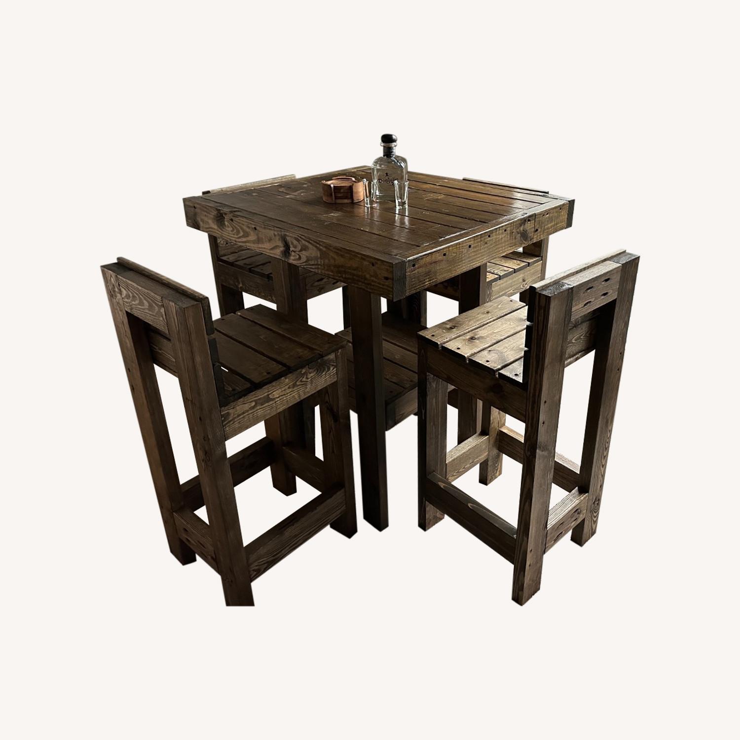 Handmade Rustic Pine Wood Bar Table with Stools AptDeco