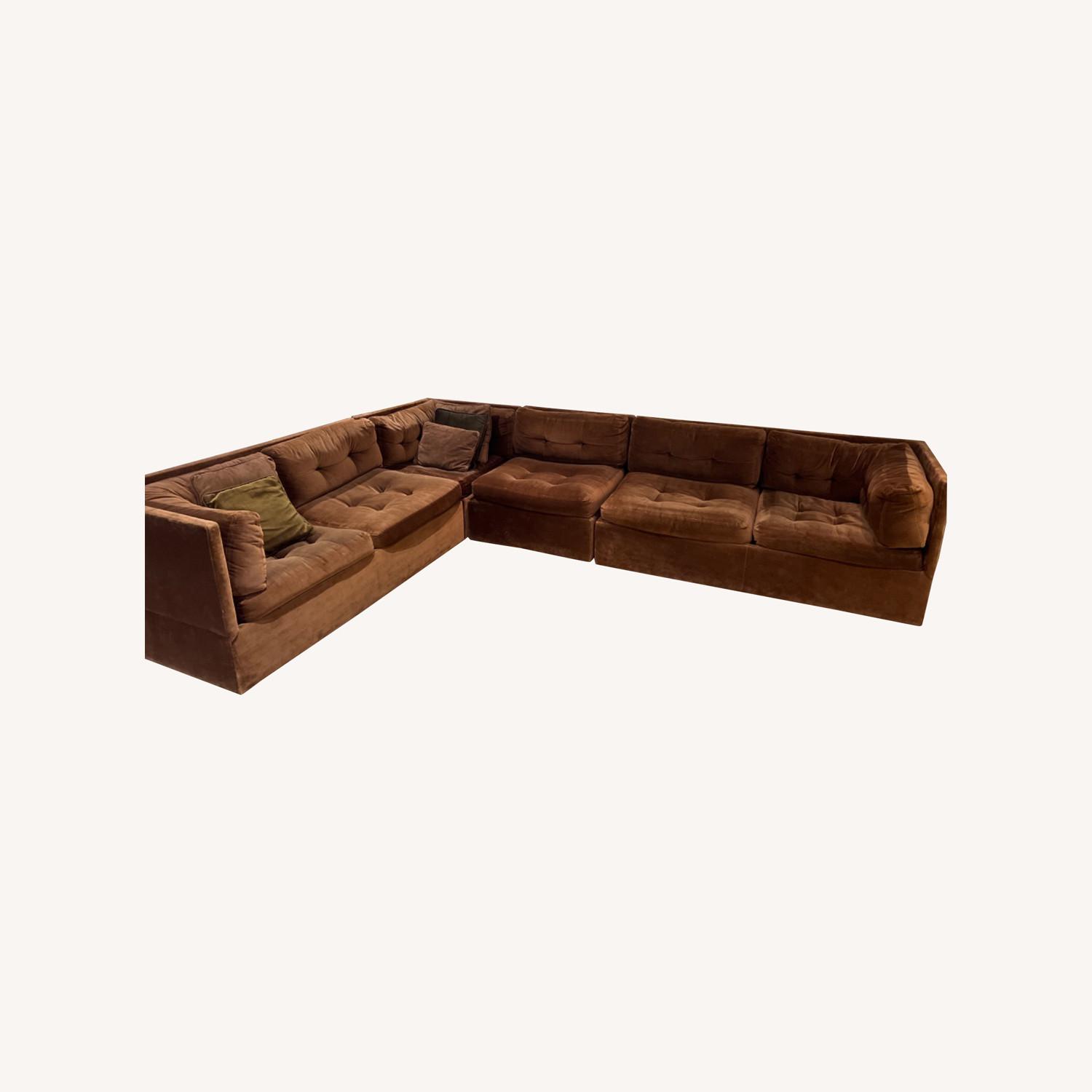 Late 70s/early 80s Sectional Sofa Velvet Brown - image-0