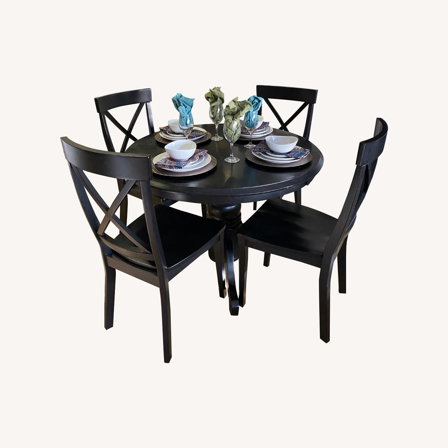 Round Black Solid Wood Dining Set with 4 Chairs - image-0