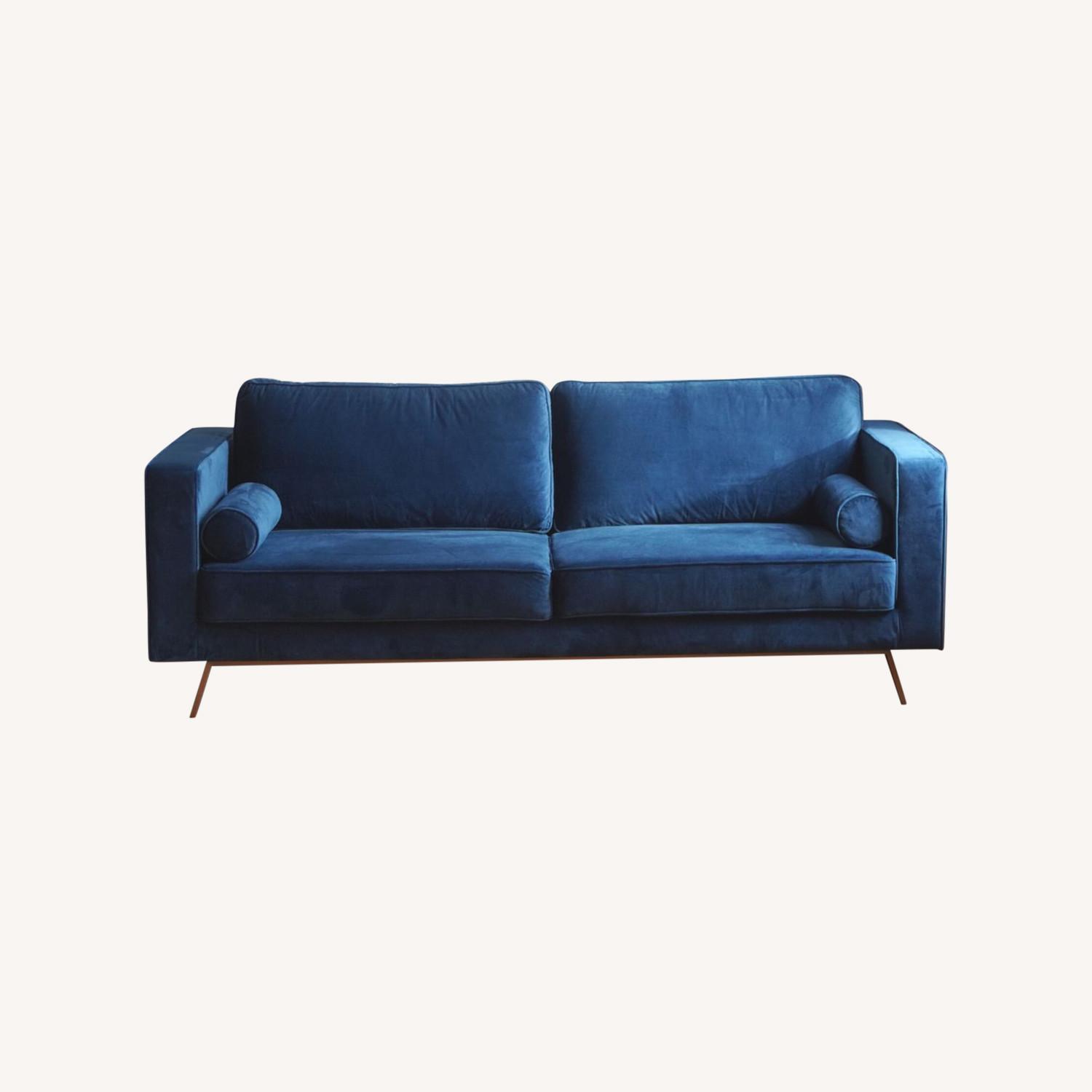 Mid Century Modern Sofa in Navy Blue Velvet - image-4