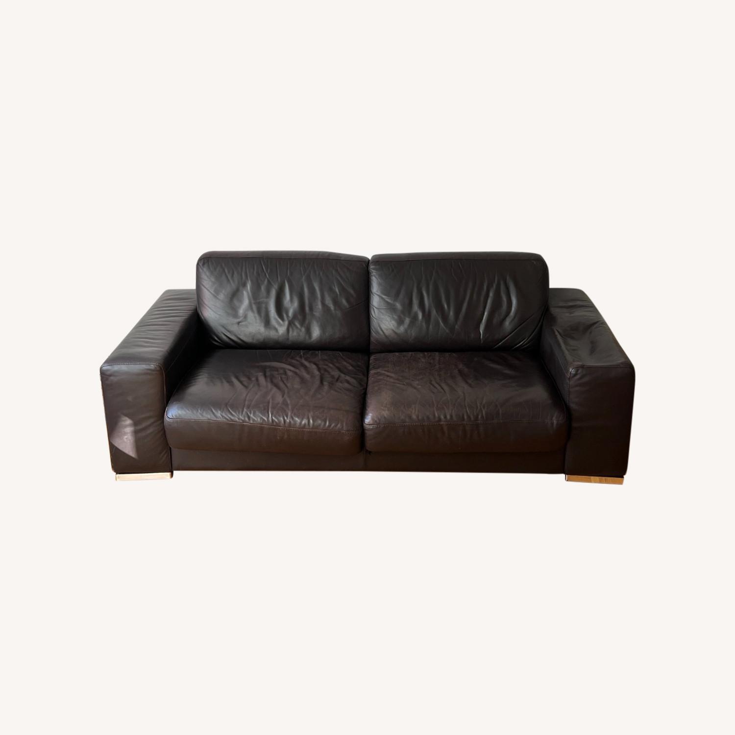 Natuzzi Brown Leather Sleeper Sofa - image-0