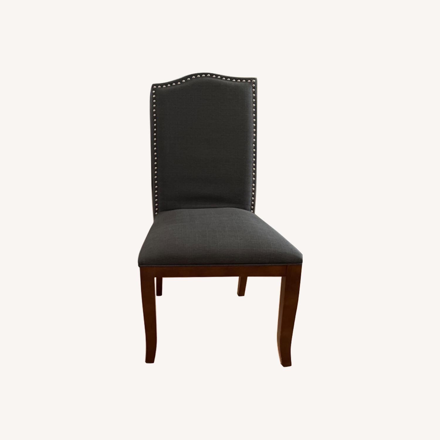 Grey Linen Dining Chairs With Nailhead Trim AptDeco