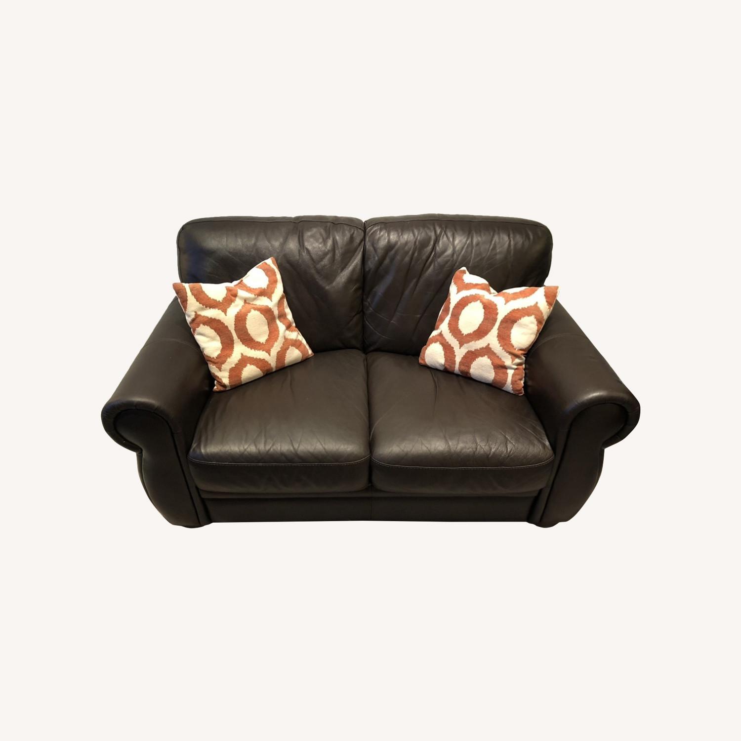 Raymour & Flanigan Espresso Brown Leather Loveseat - image-0