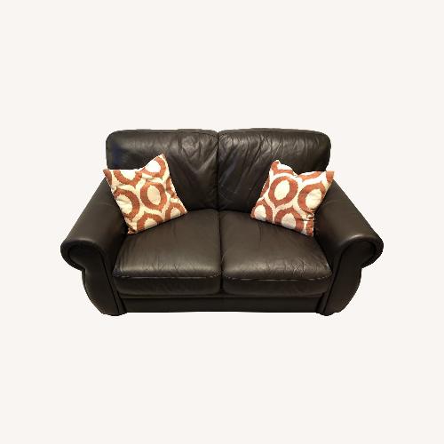 Used Raymour & Flanigan Espresso Brown Leather Loveseat for sale on AptDeco