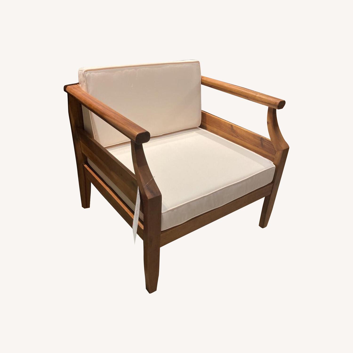 Ashton Outdoor Modern Acacia Cushioned Club Chair AptDeco