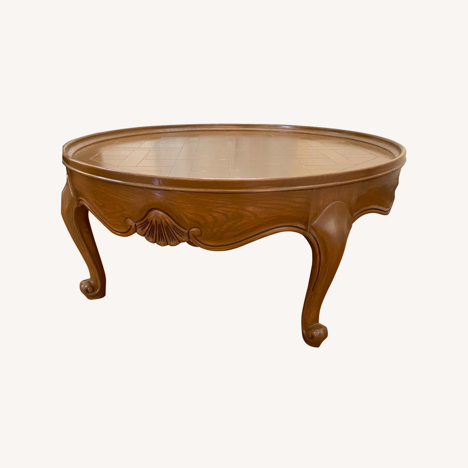 Round Vintage Wooden Coffee Table Cabriole Legs AptDeco