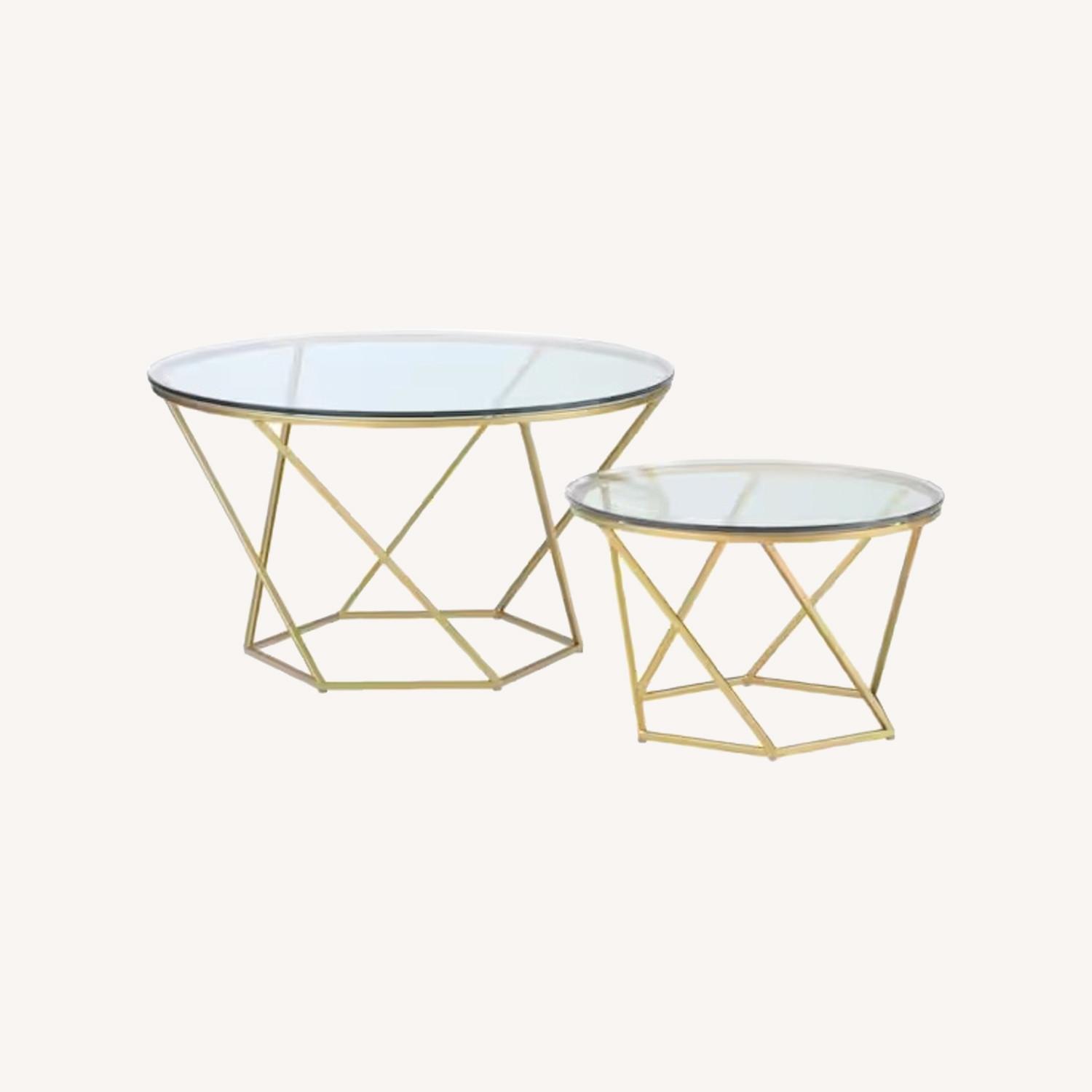 Walker Edison Gold Round Glass Coffee Table Set - AptDeco