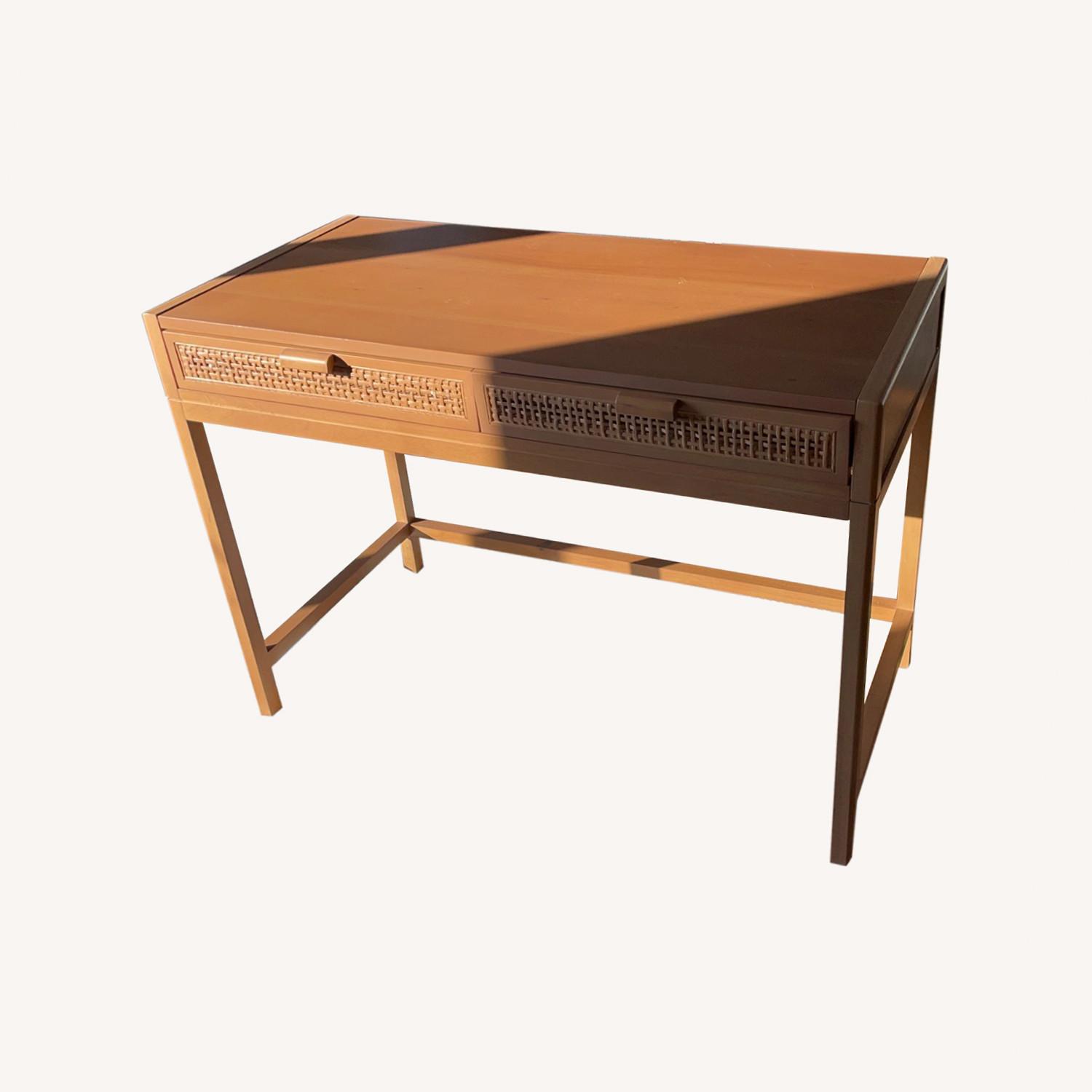 Target Wood Writing Desk with Woven Cane Drawers AptDeco