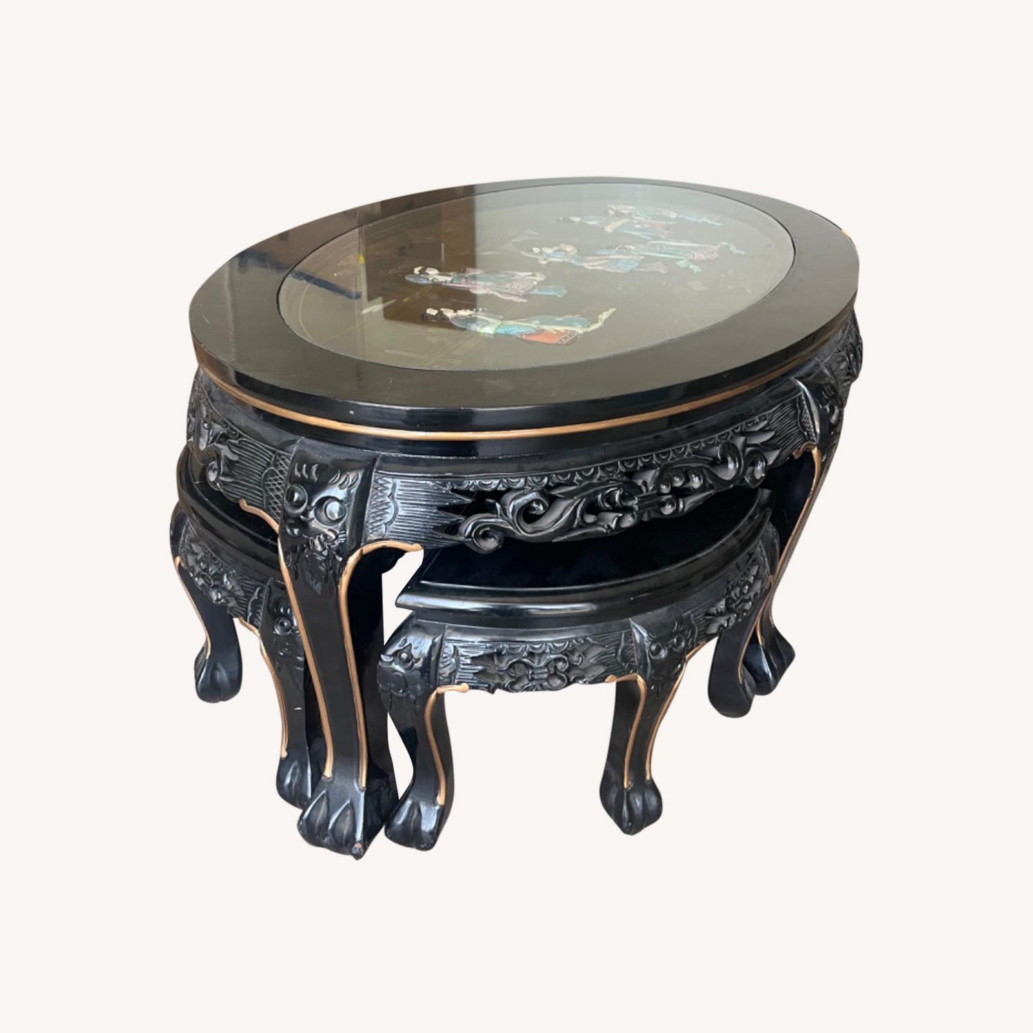 Vintage Asian Tea Table Ivory Details - image-0