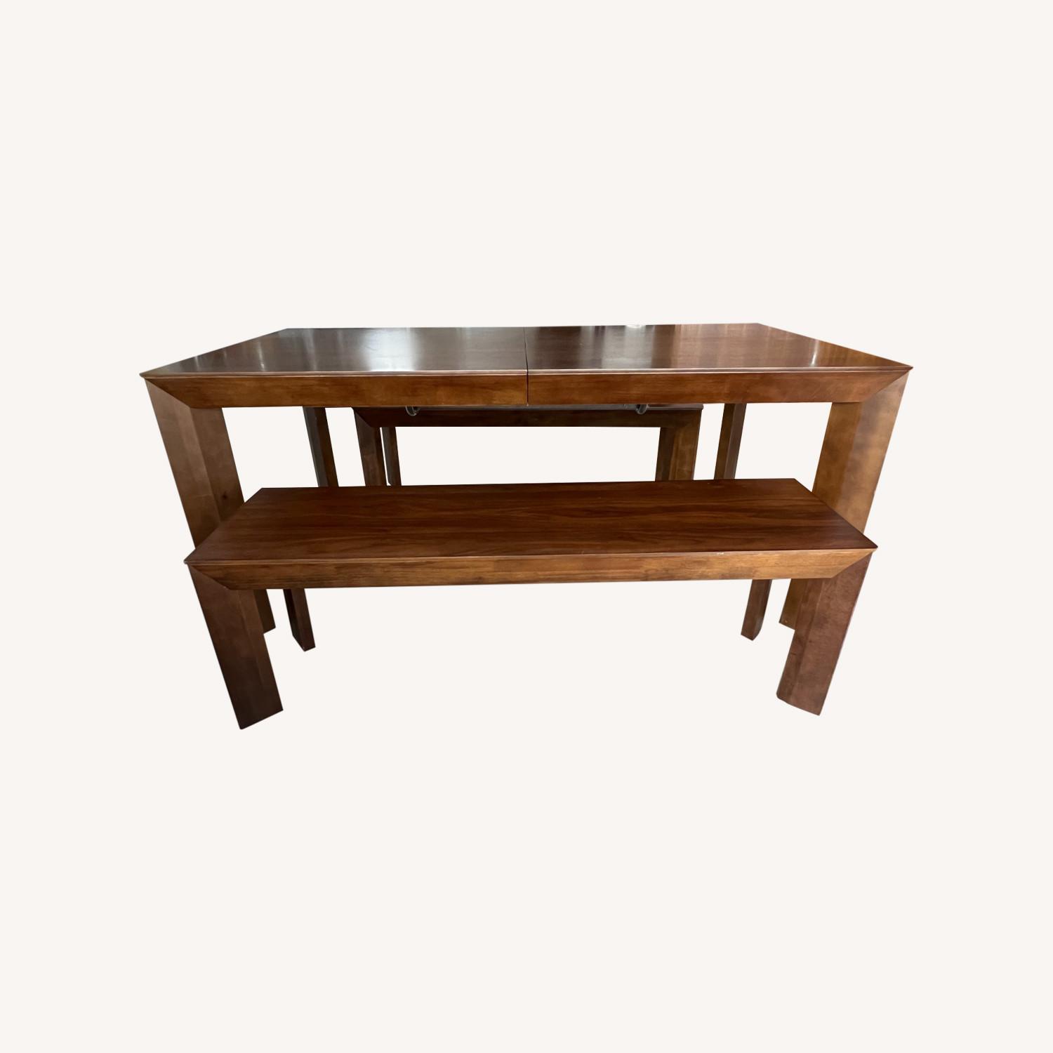 Brown Wood Extension Dining Table Set with Benches AptDeco