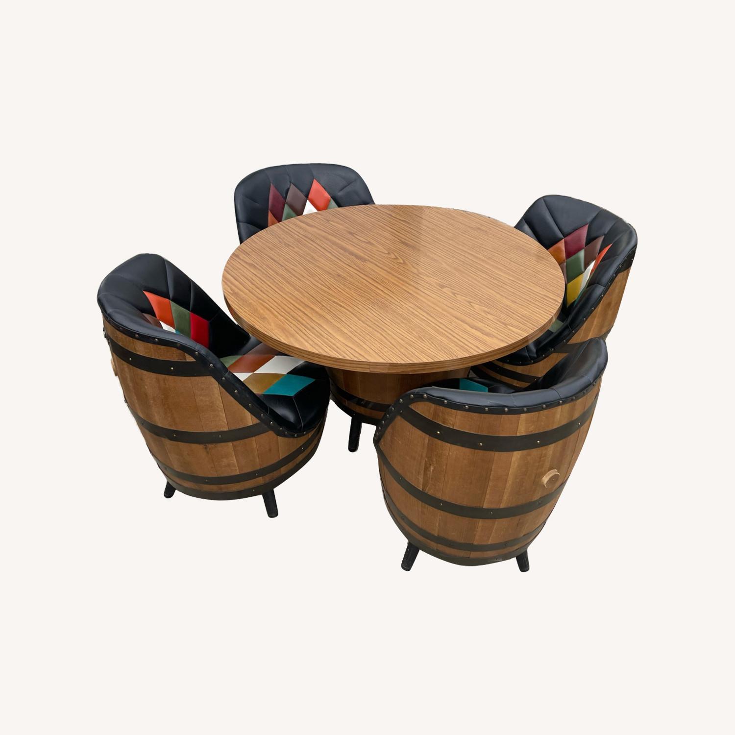 Midcentury Whiskey Barrel Table & Swivel Chairs - image-0