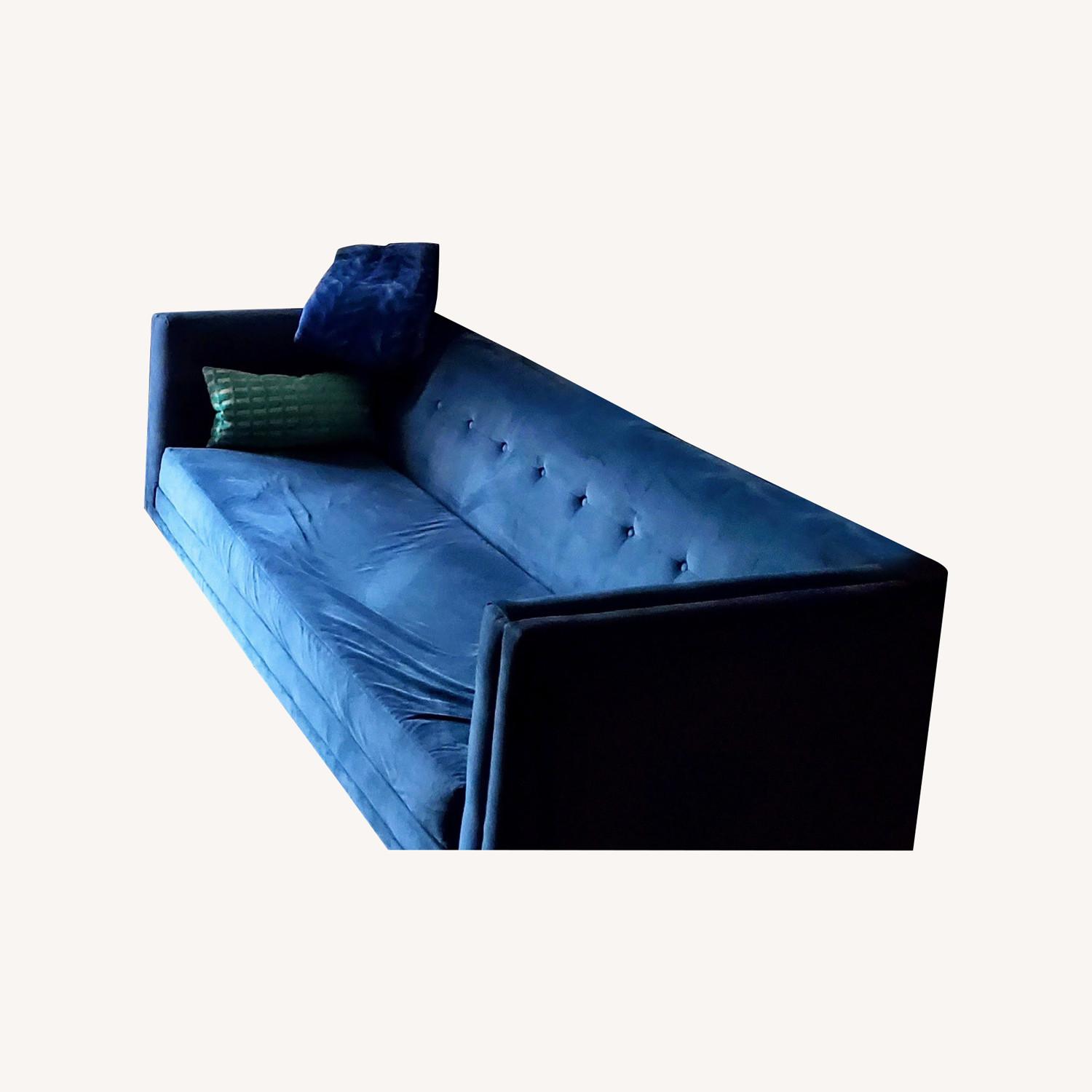 West Elm Mid Century Blue Velvet Sofa - image-0