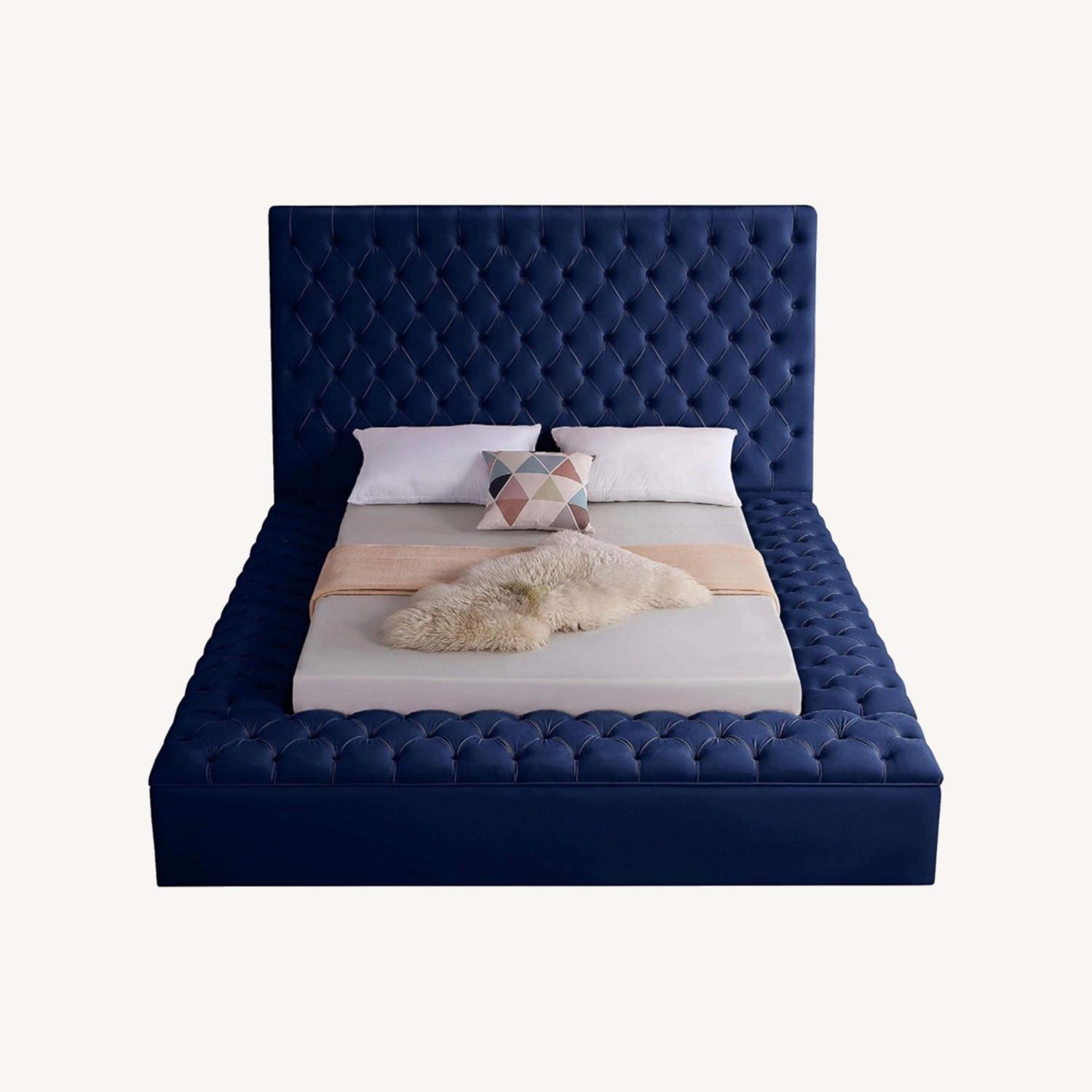 Home Meridian Blue Velvet Upholstered Full Size Bed - image-0