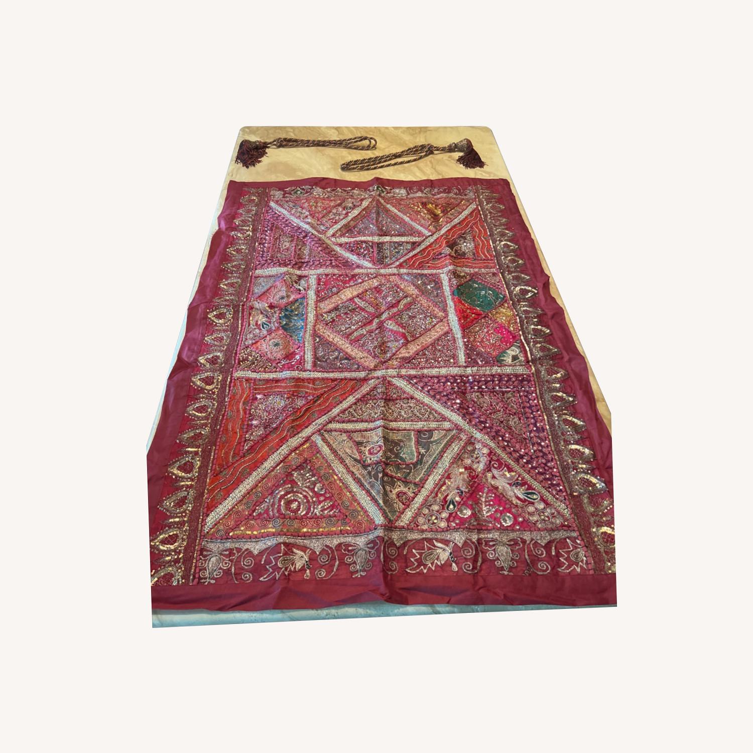 Handmade Sari Wall Covering With Tassels - image-0