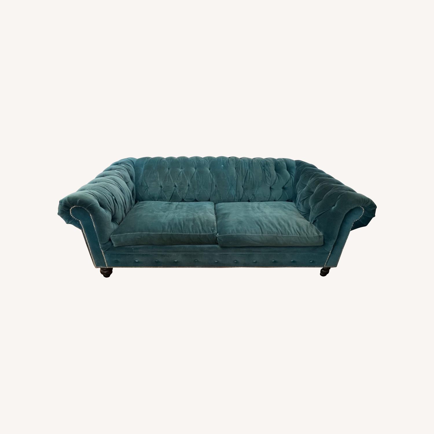 Custom Blue Velvet Chesterfield Sleeper Sofa AptDeco