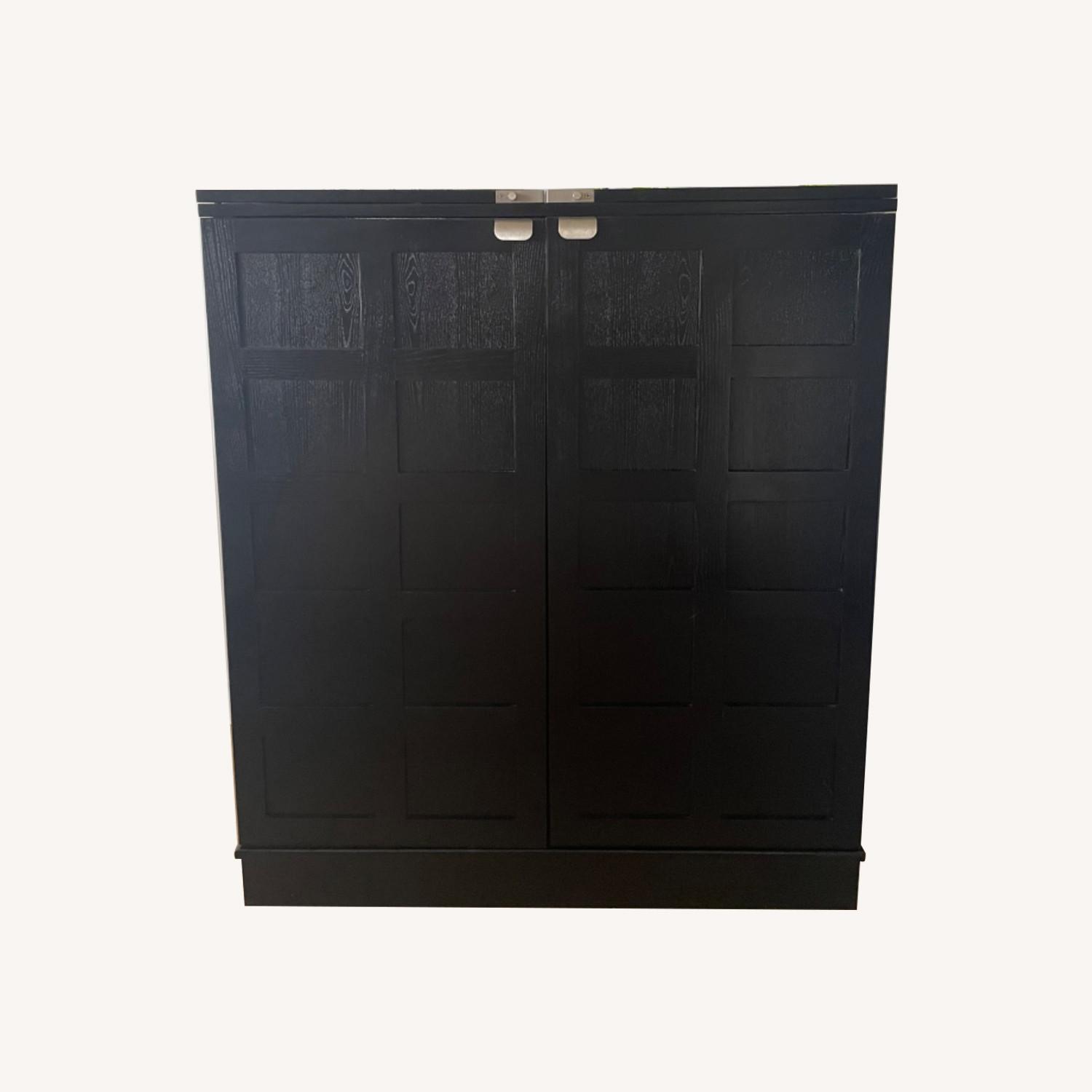Crate & Barrel Black Wood Expandable Bar Cabinet - image-0