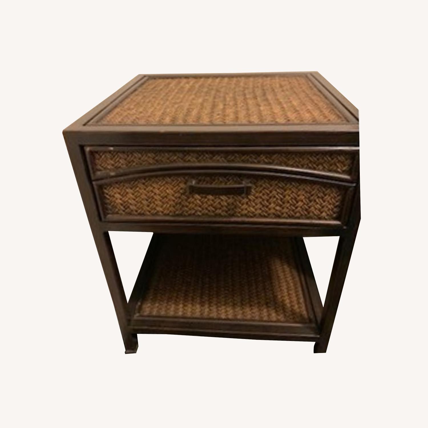 Brown Rattan Wooden Nightstand (20x18x24.5) - image-0