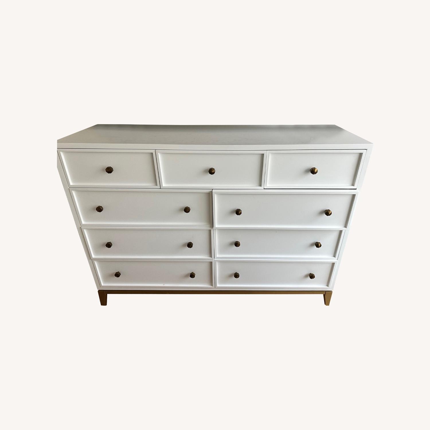 Macy's White & Gold 9 Drawer Dresser - AptDeco
