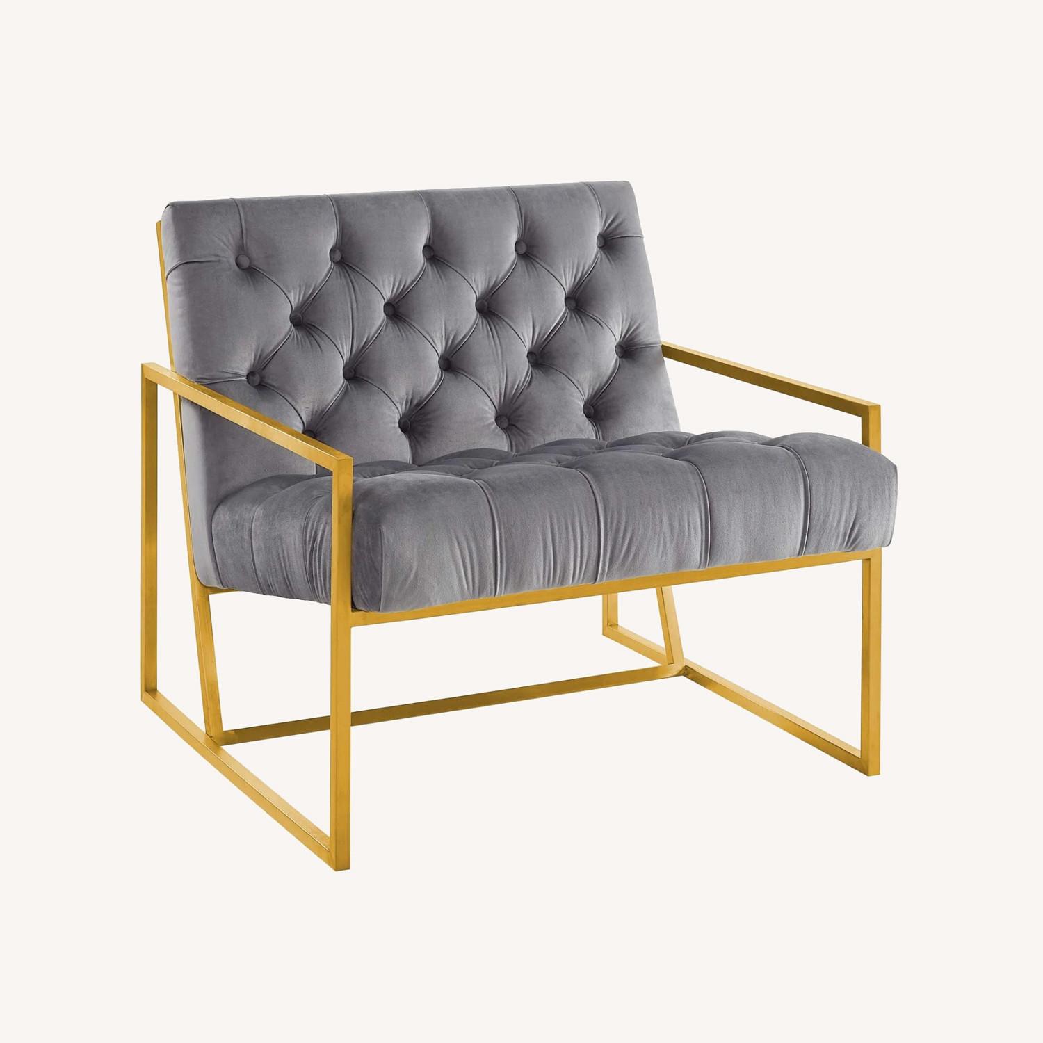 Grey Velvet Accent Chair with Golden Legs - image-0