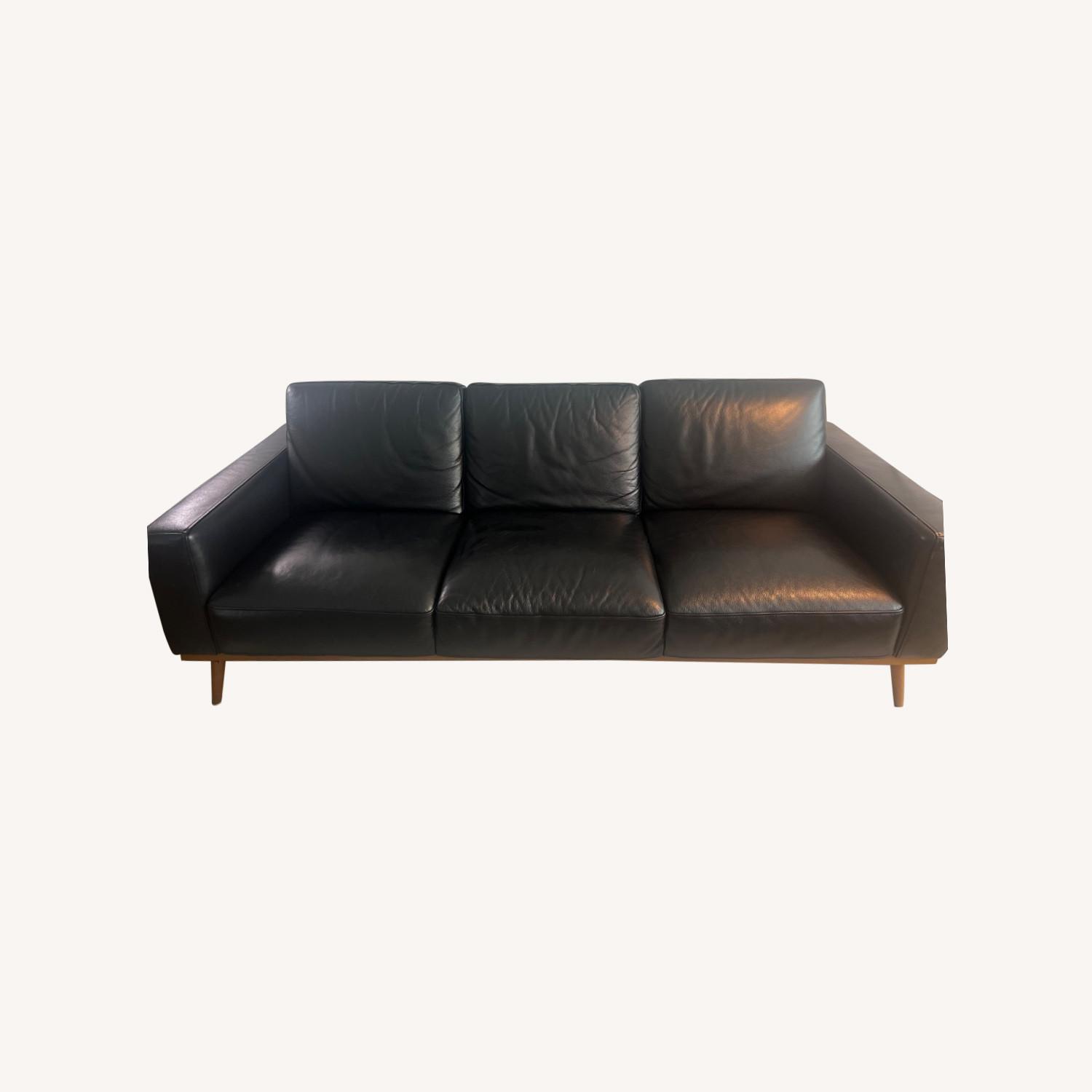 Macy's Black Leather Sofa AptDeco
